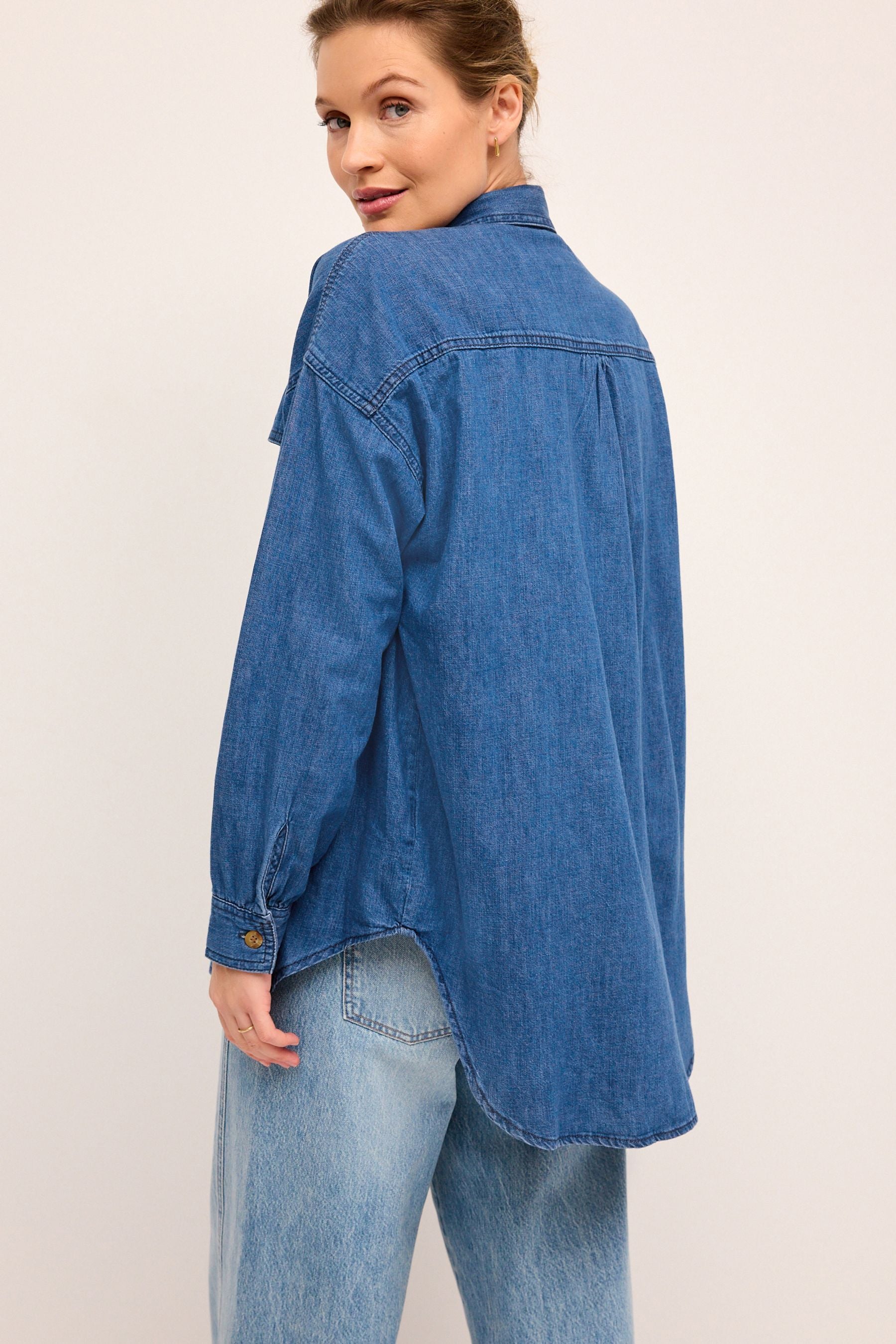 Dark Blue Denim Maternity/Nursing Oversize Denim 100% Cotton Shirt