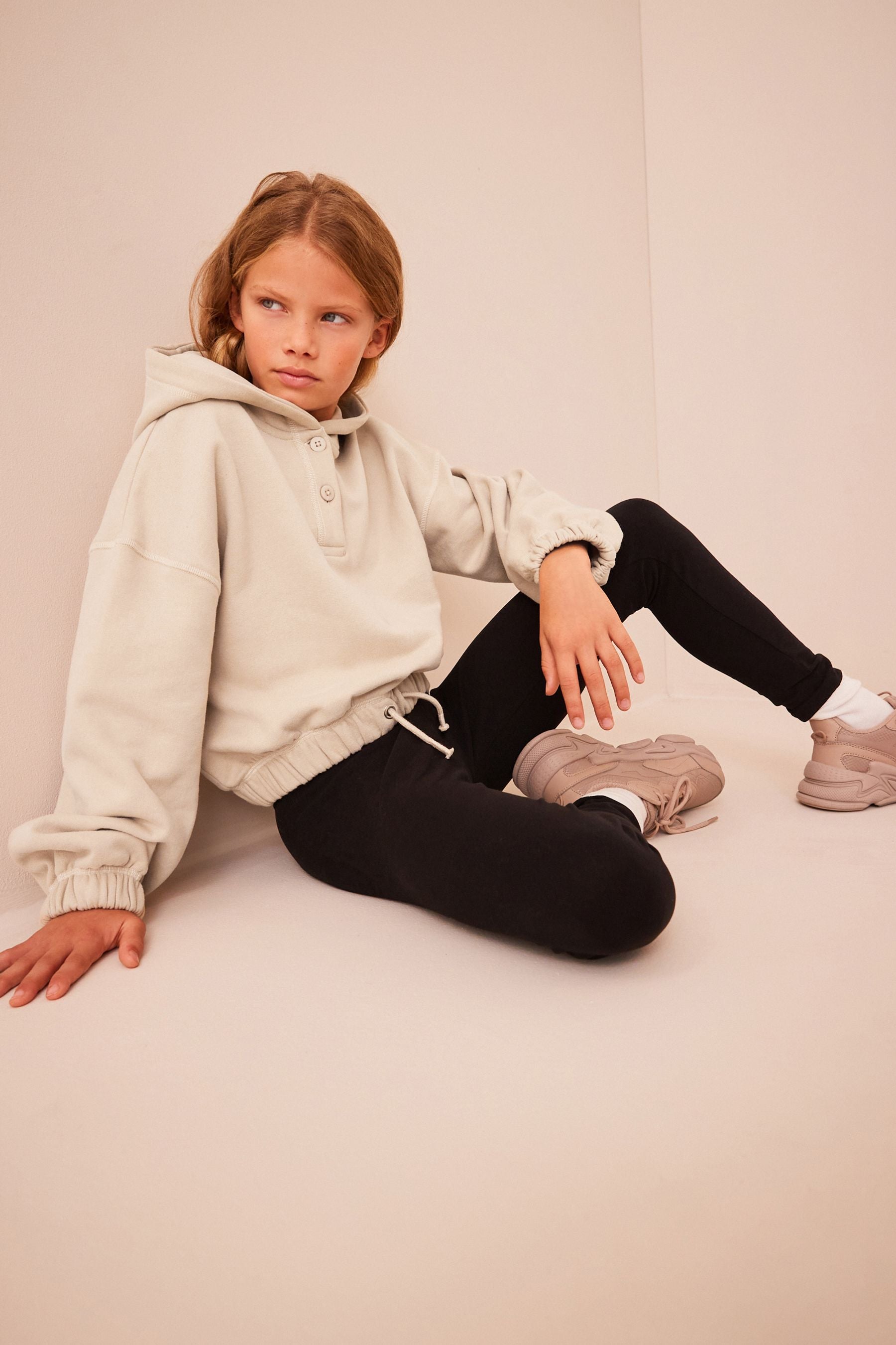 Ecru Cream Cropped Drawstring Waist Hoodie (3-16yrs)