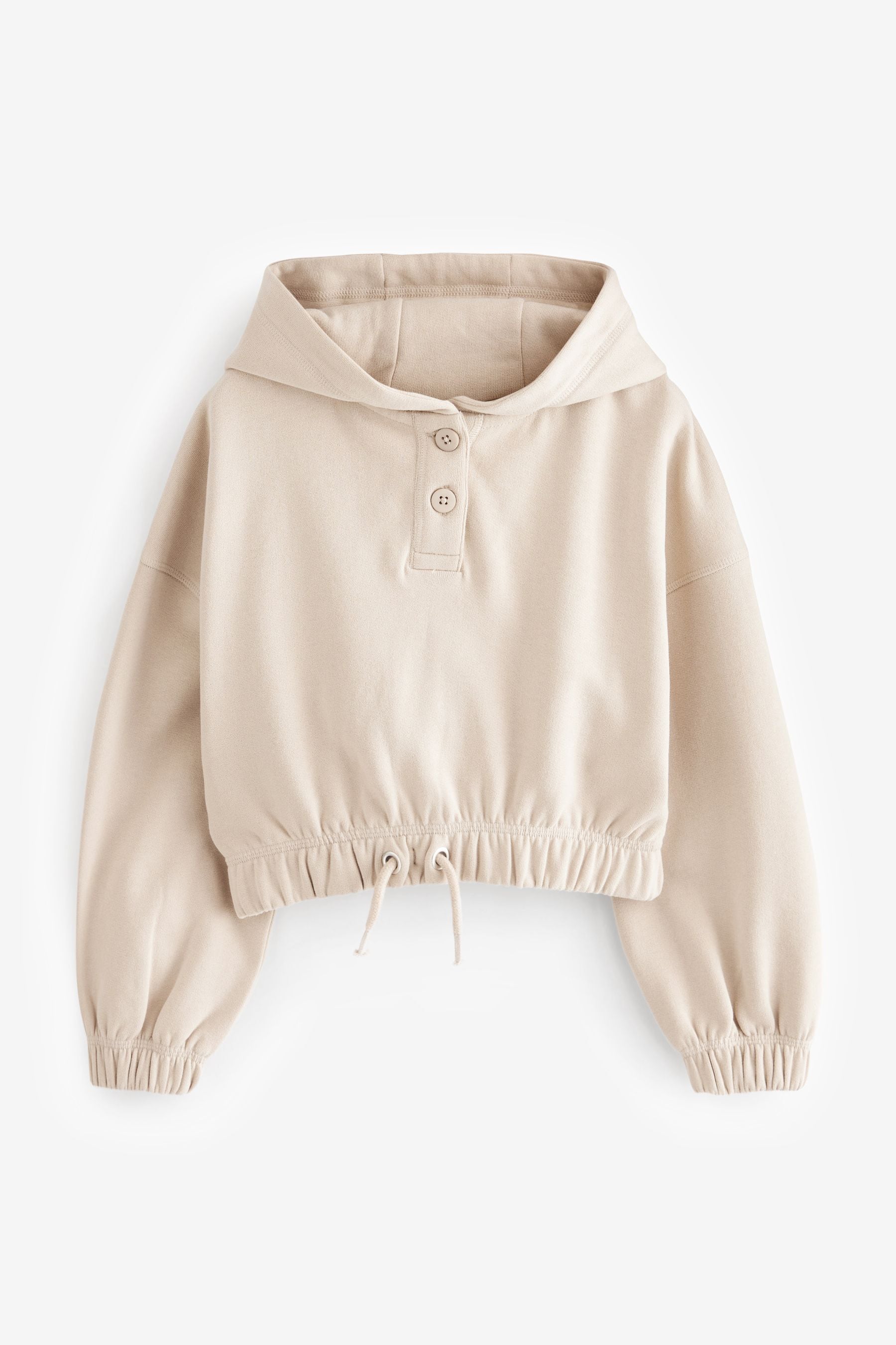 Ecru Cream Cropped Drawstring Waist Hoodie (3-16yrs)