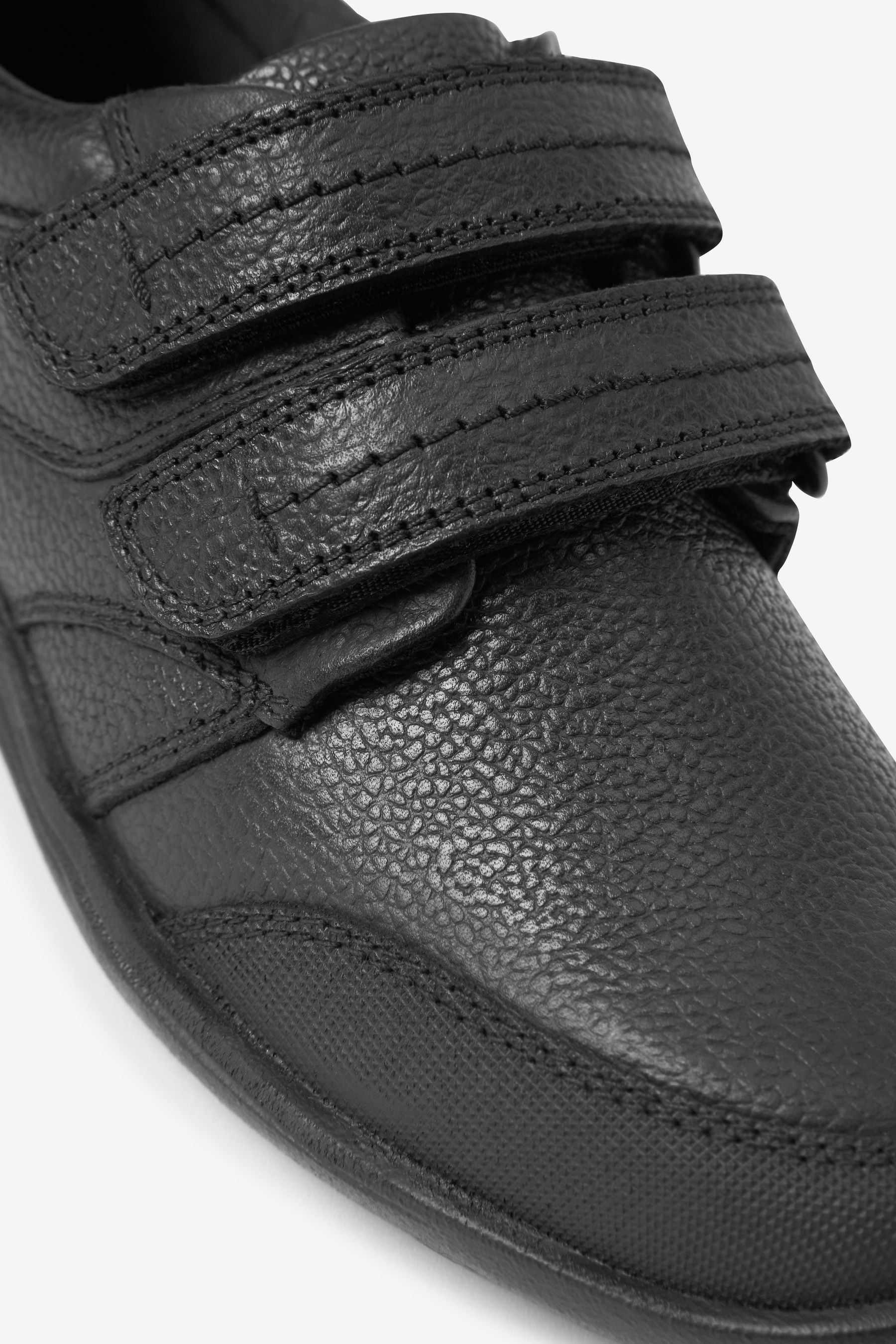 Black Standard Fit (F) School Leather Strap Touch Fasten Shoes