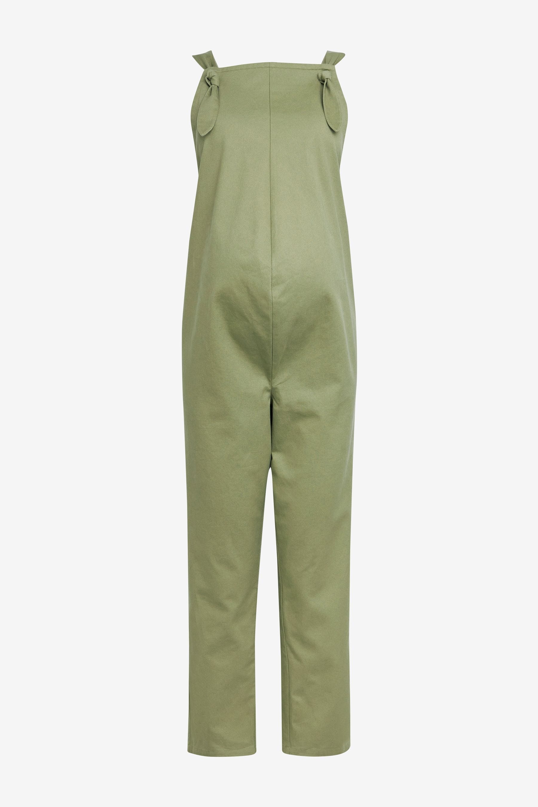 Khaki Green Maternity Adjustable Strap Cotton Relaxed Jumpsuit