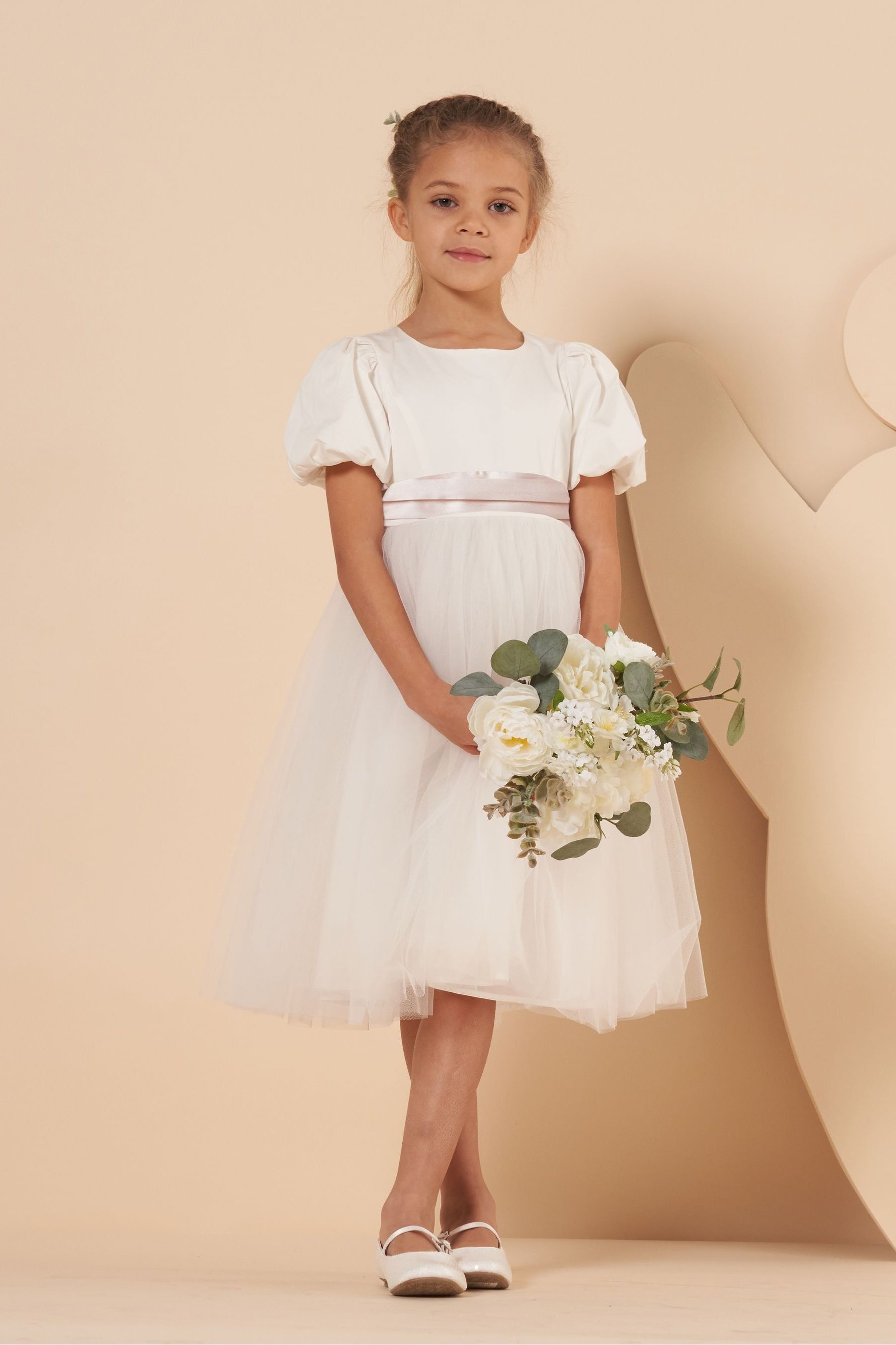 Angel & Rocket White/Pink Celine Taffeta Tulle Bow Dress