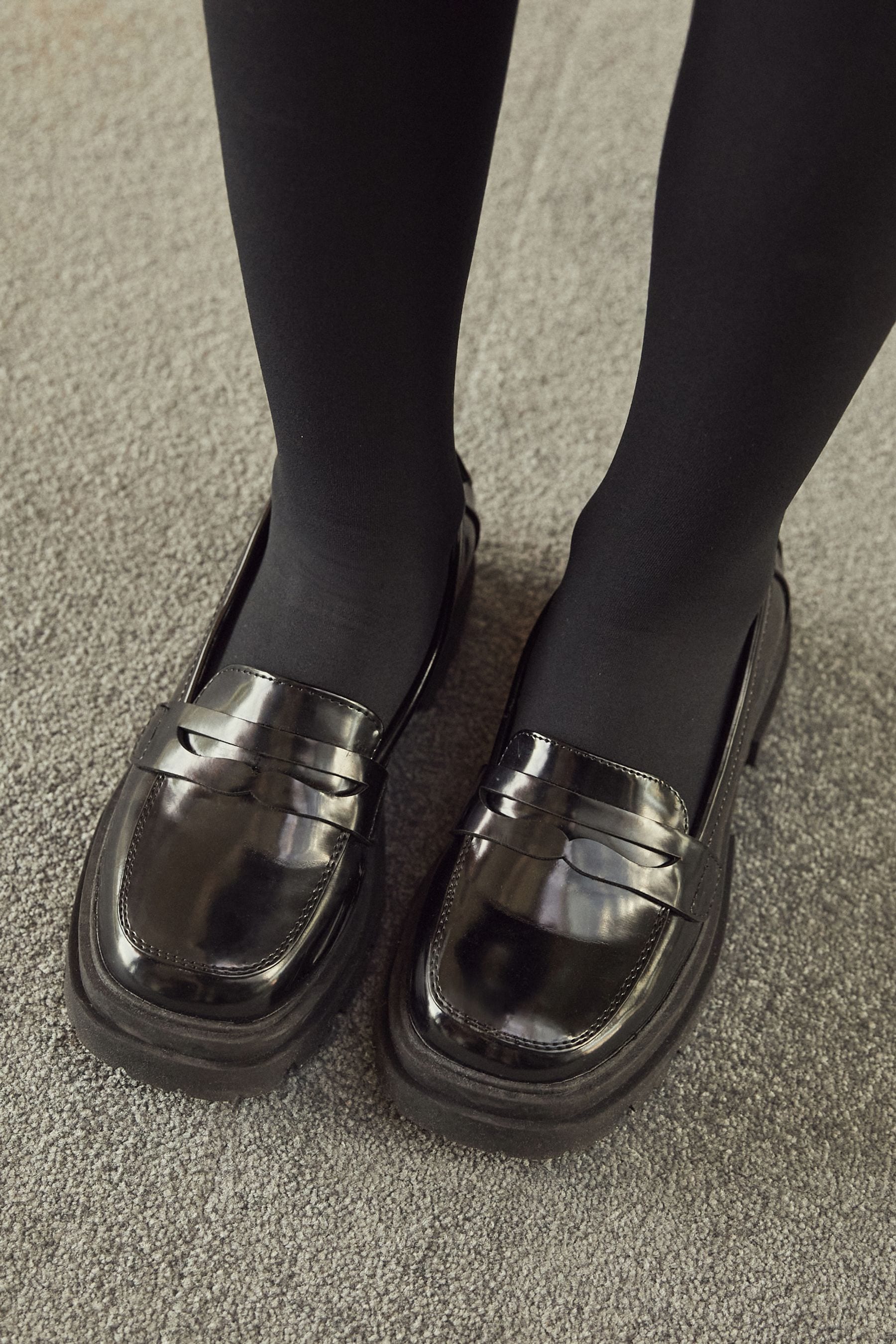 Black Chunky School Loafers