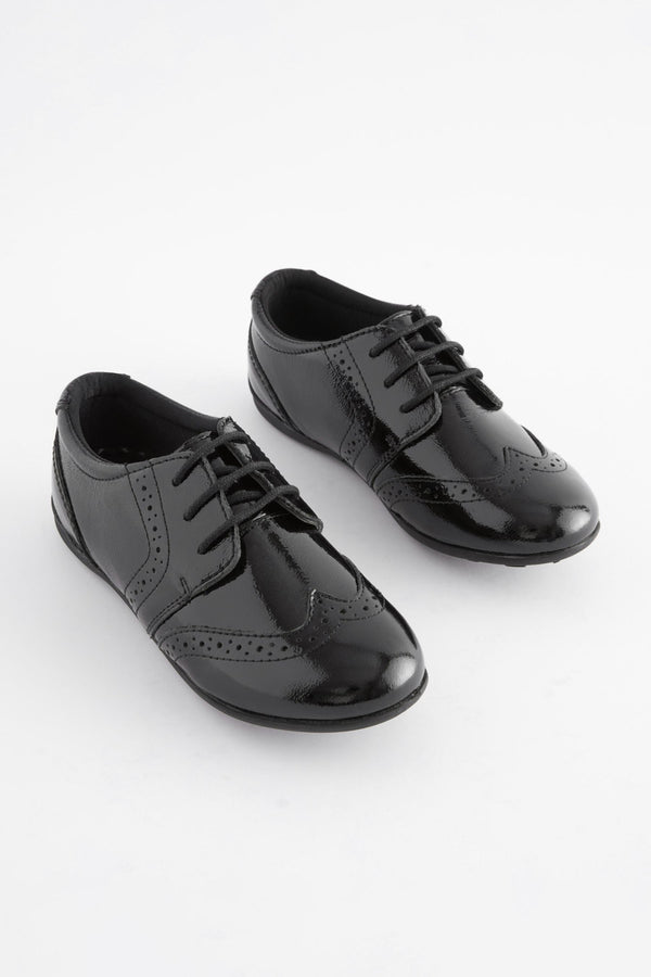 Black Patent School Leather Lace-Up Brogues