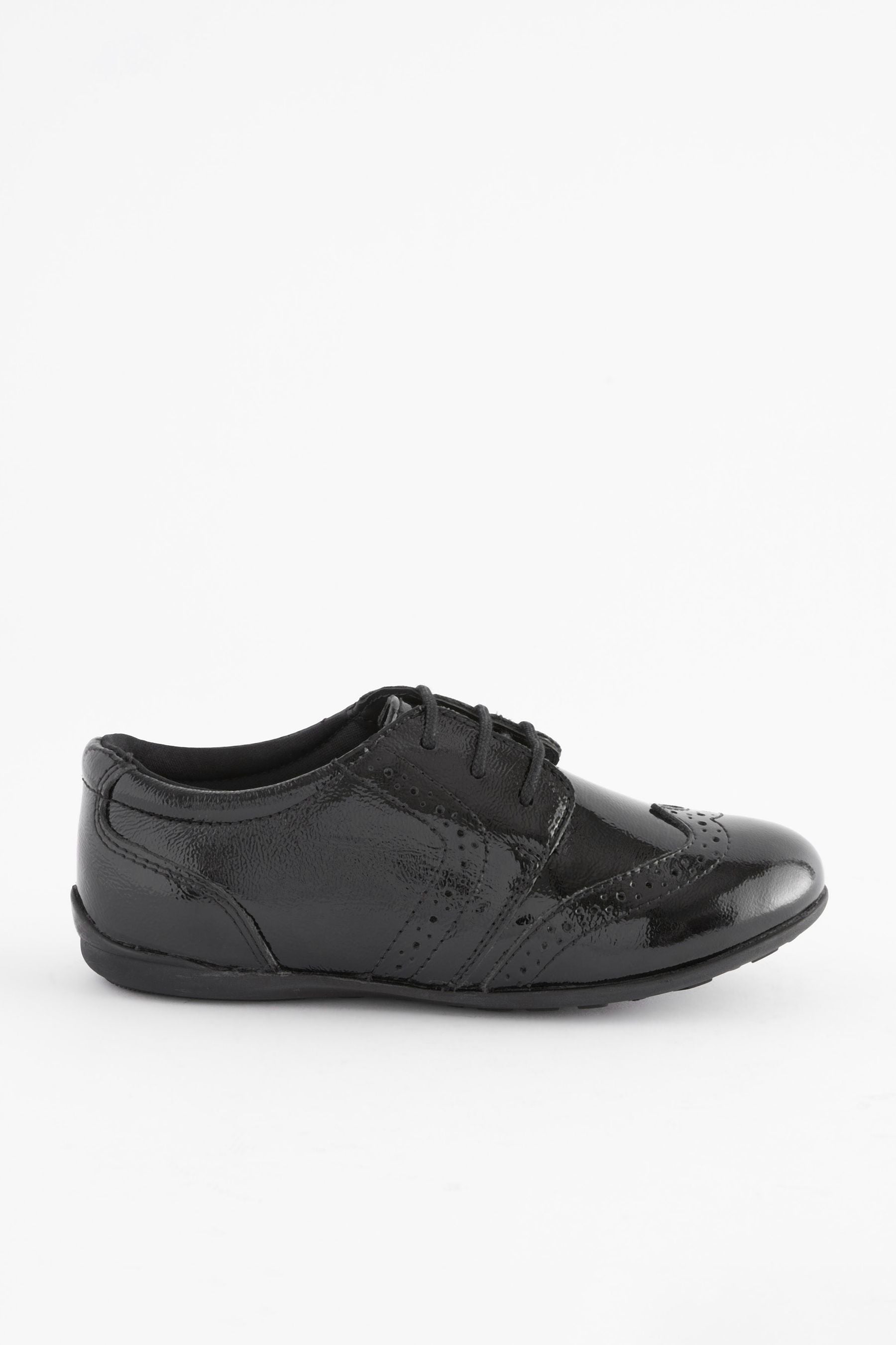 Black Patent School Leather Lace-Up Brogues