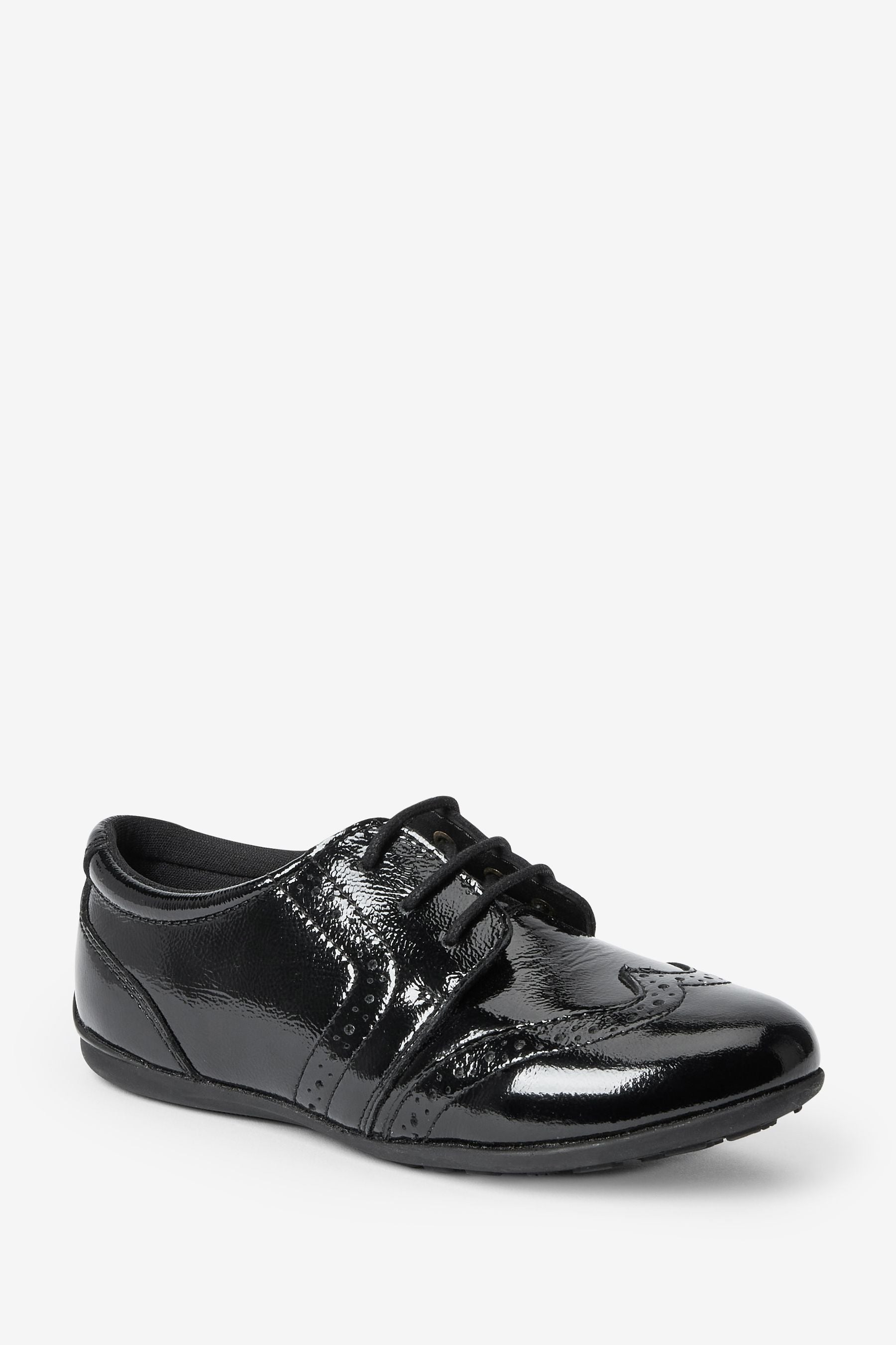 Black Patent School Leather Lace-Up Brogues