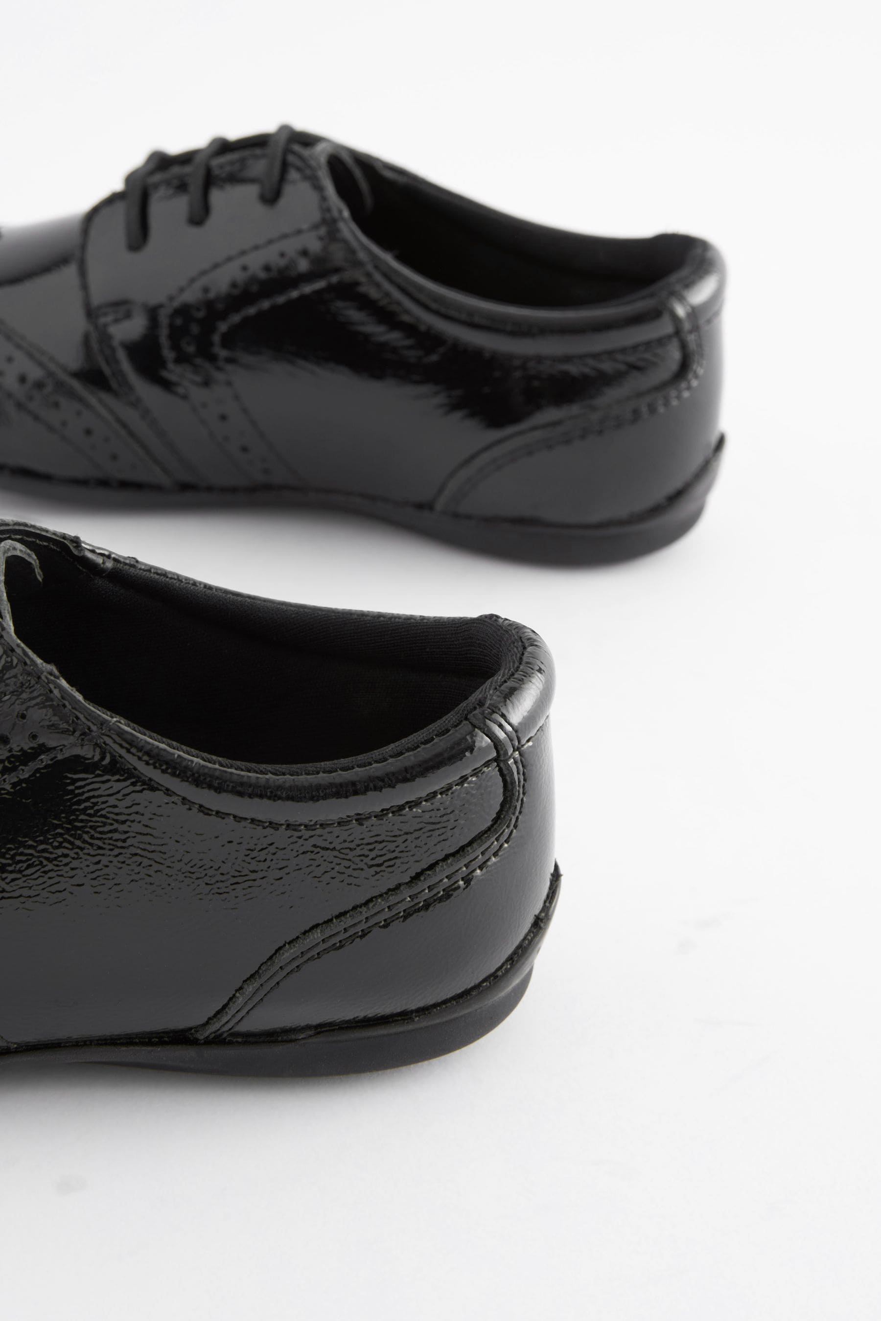 Black Patent School Leather Lace-Up Brogues