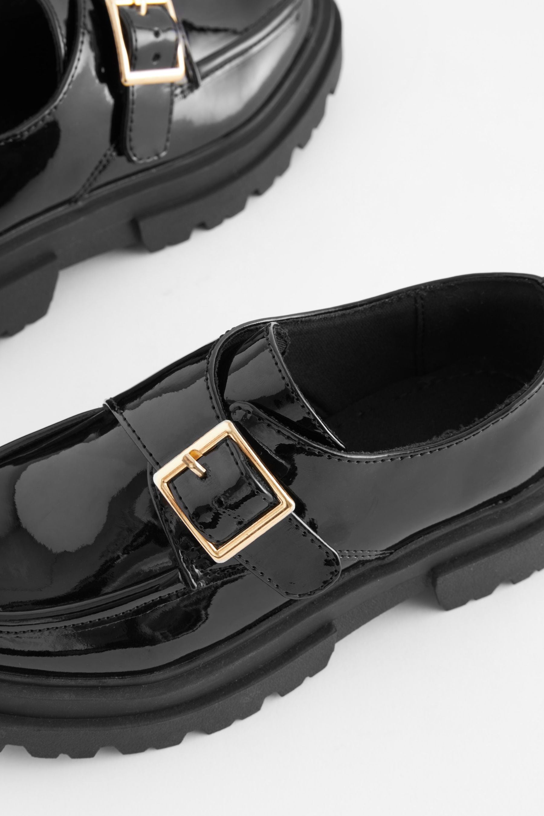 Black Chunky Monk Strap Shoes