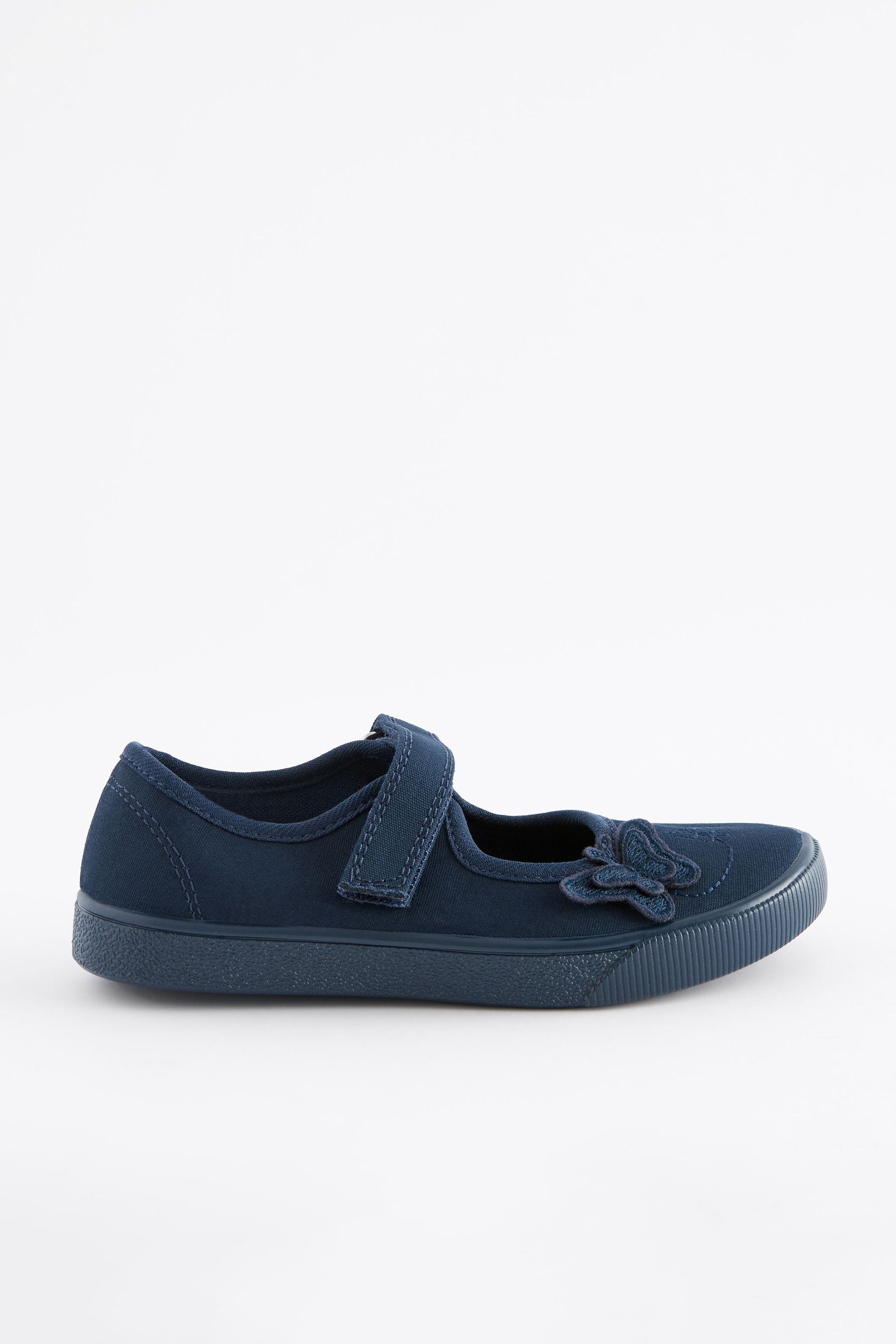 Navy Blue Standard Fit (F) Butterfly Embroidered School Plimsoll Shoes