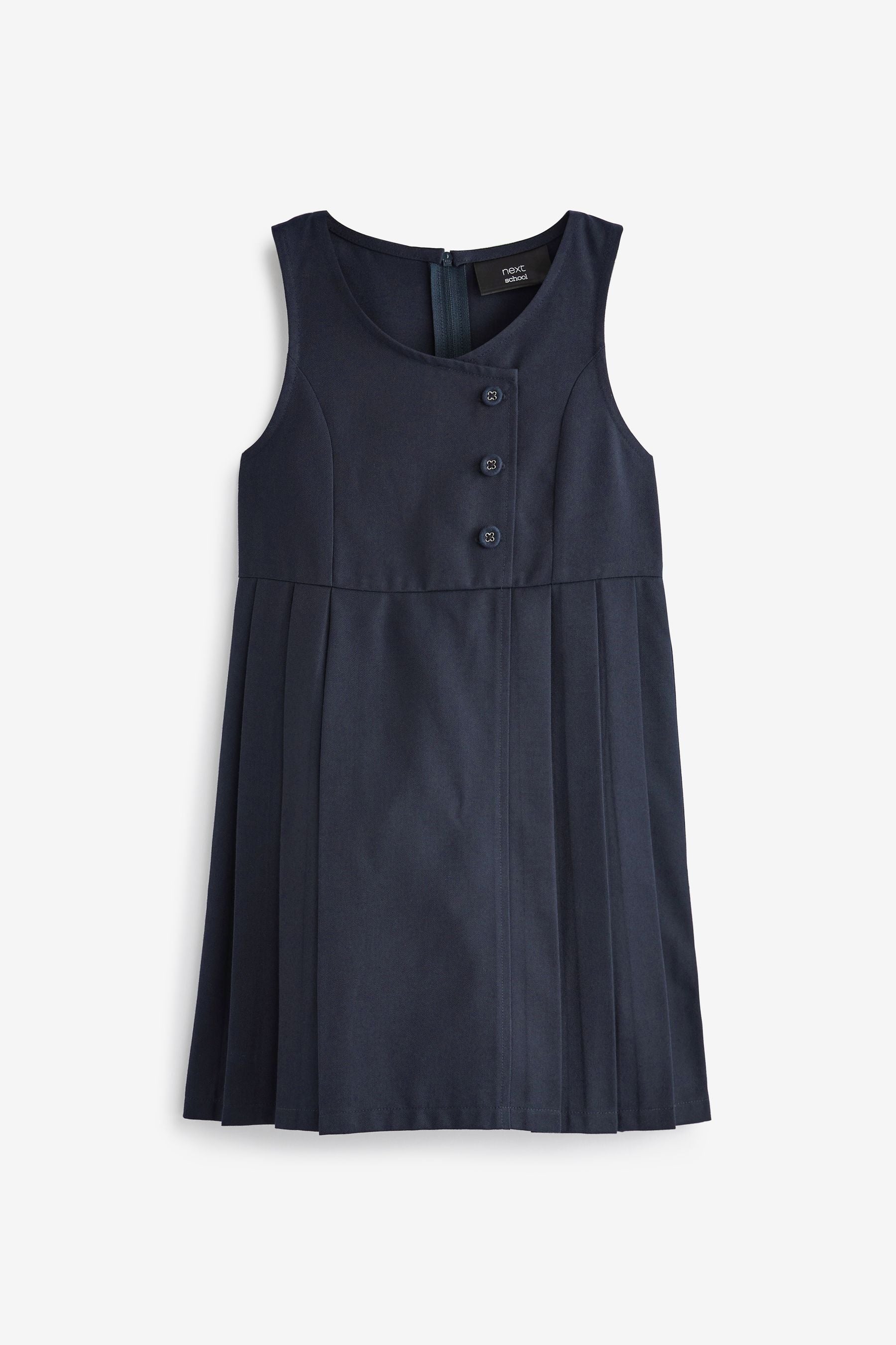 Navy Blue Asymmetric Button Front Pinafore School Dress (3-14yrs)