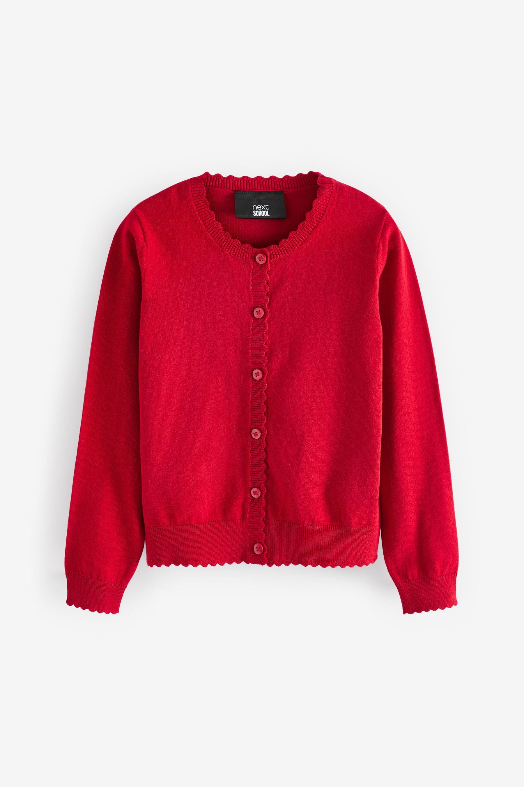 Red Cotton Rich Scalloped Edge School Cardigan (3-16yrs)