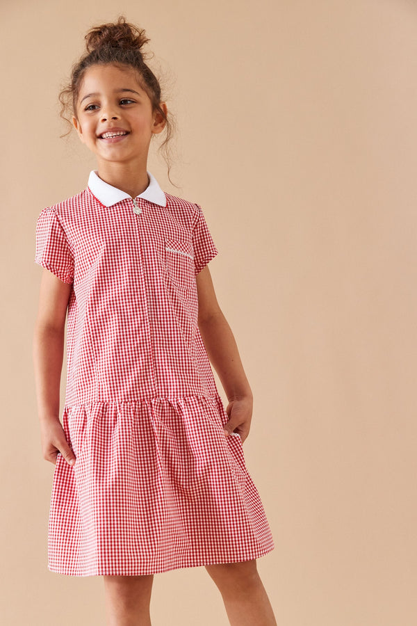 Red Zip Front Cotton Rich Gingham School Dress (3-14yrs)