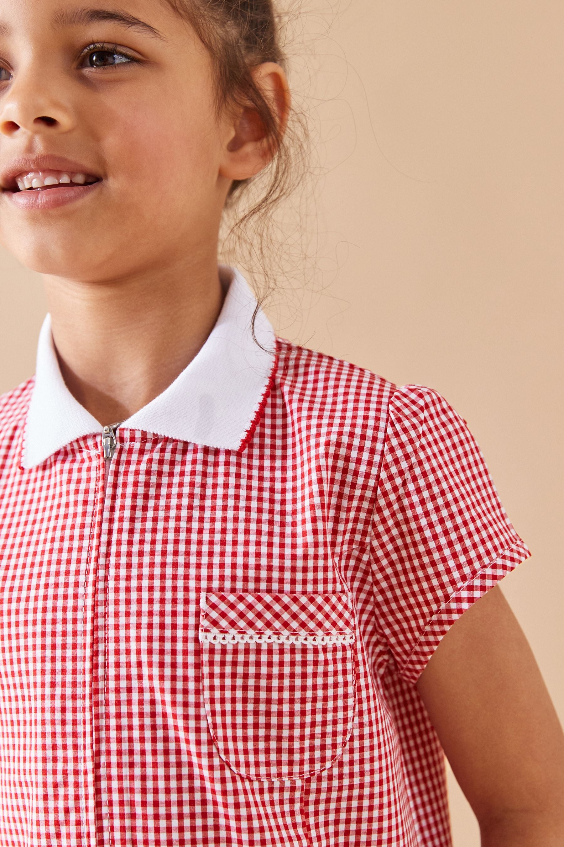 Red Zip Front Cotton Rich Gingham School Dress (3-14yrs)