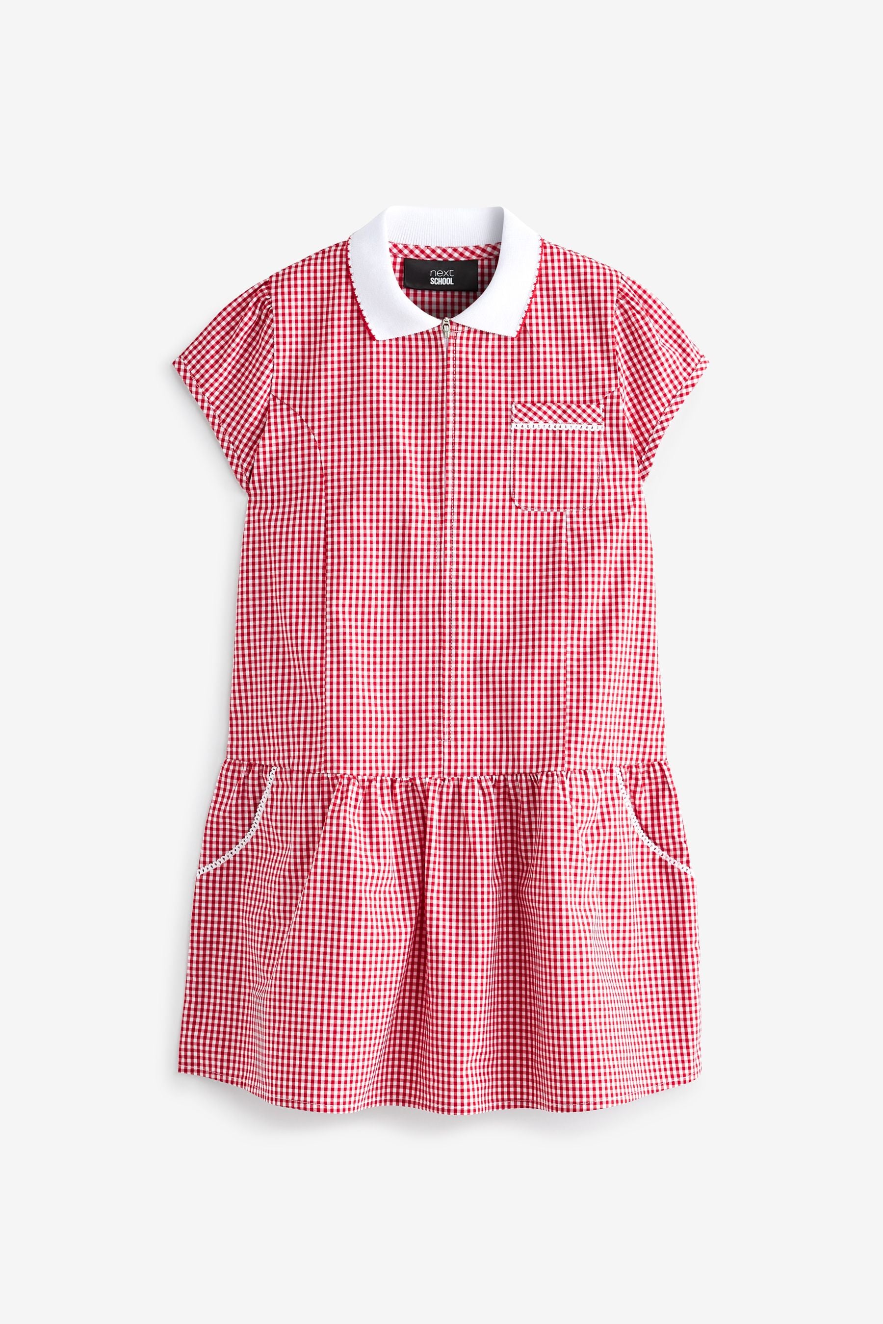 Red Zip Front Cotton Rich Gingham School Dress (3-14yrs)