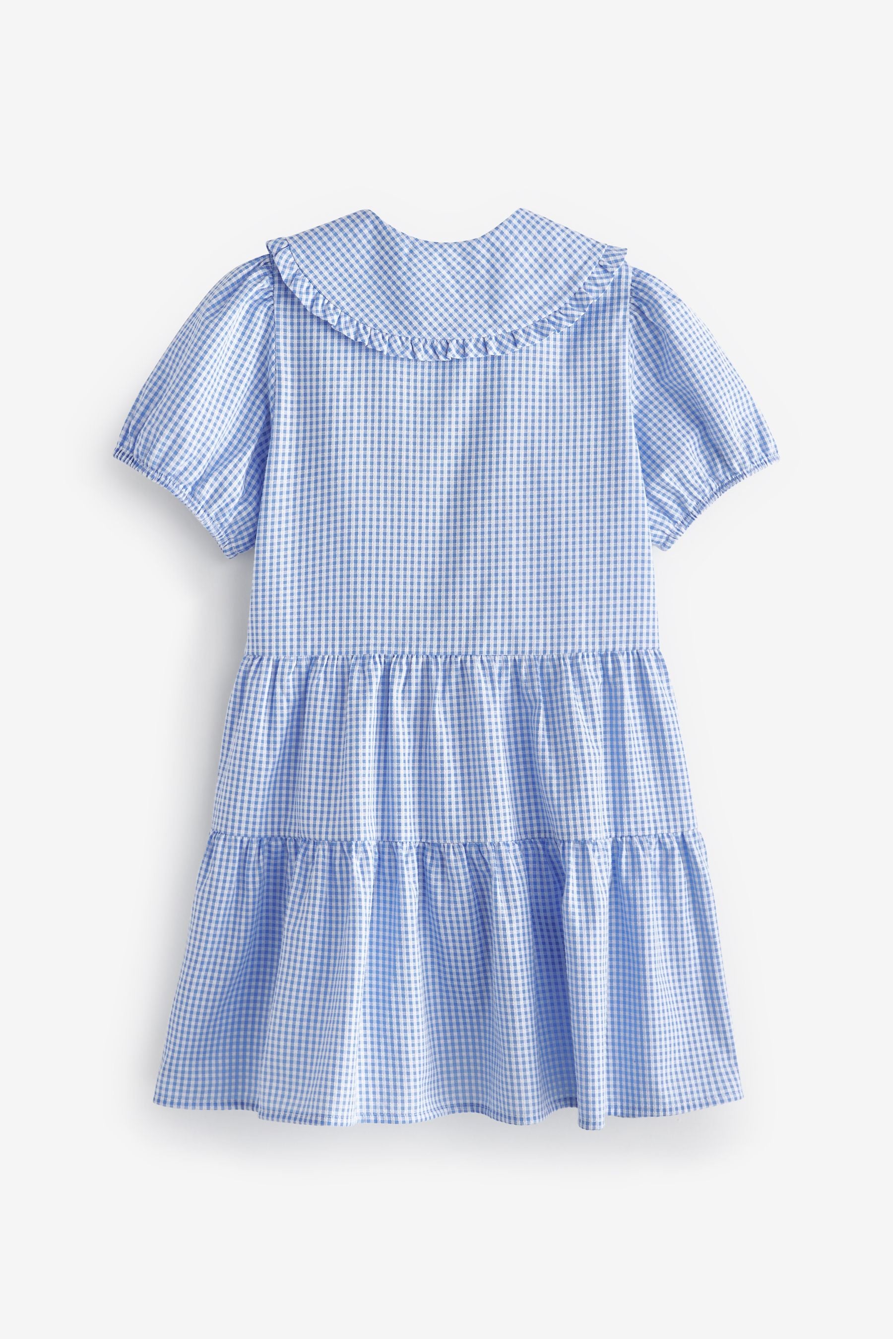 Blue Cotton Rich School Gingham Tiered Pretty Collar Dress (3-14yrs)