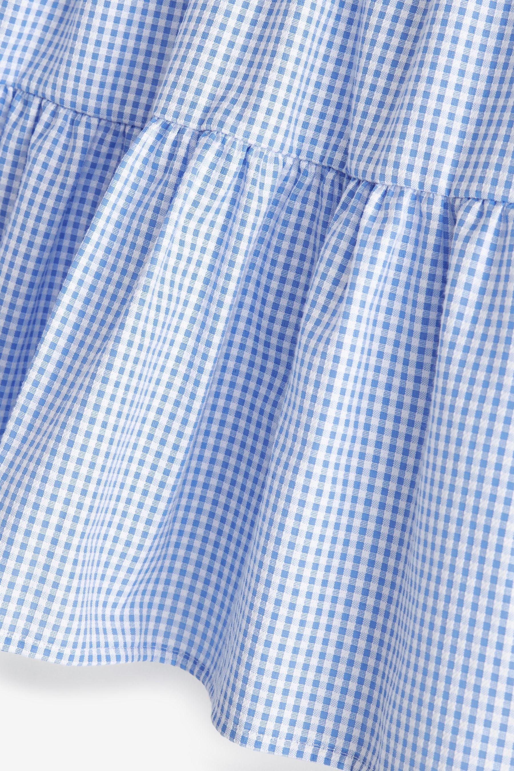 Blue Cotton Rich School Gingham Tiered Pretty Collar Dress (3-14yrs)