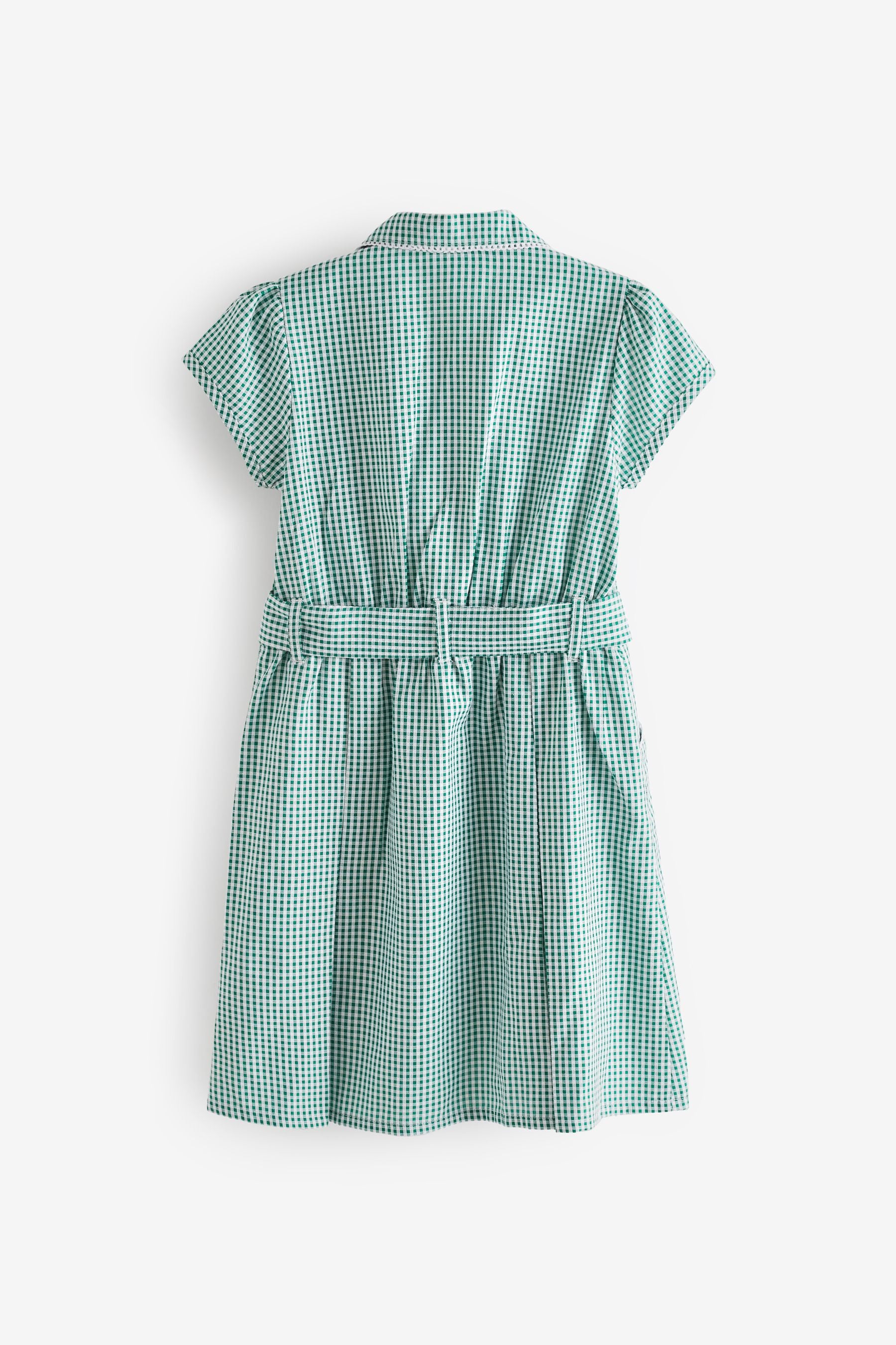 Green Gingham 100% Cotton Rich Belted School Dress With Scrunchie (3-14yrs)