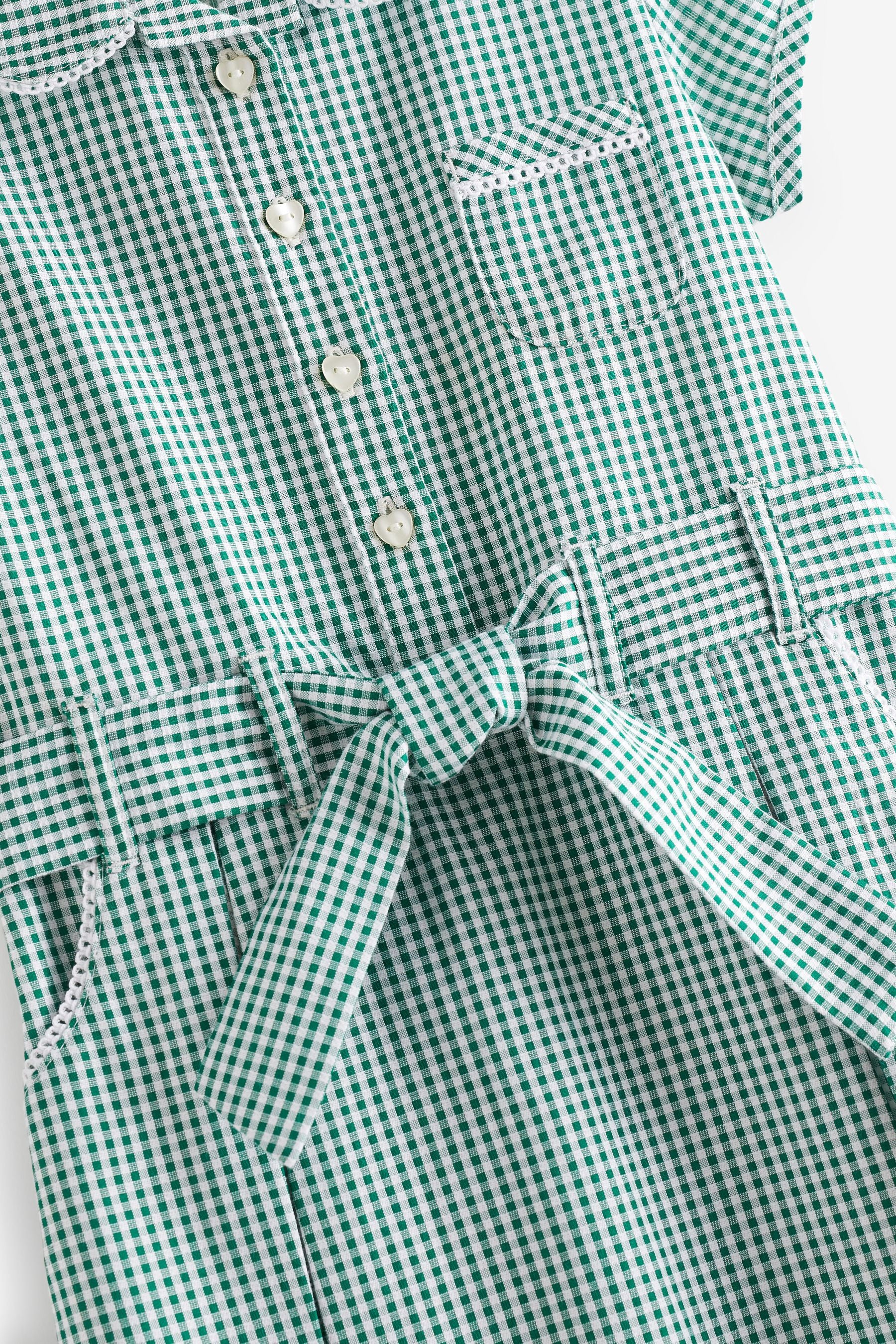 Green Gingham 100% Cotton Rich Belted School Dress With Scrunchie (3-14yrs)