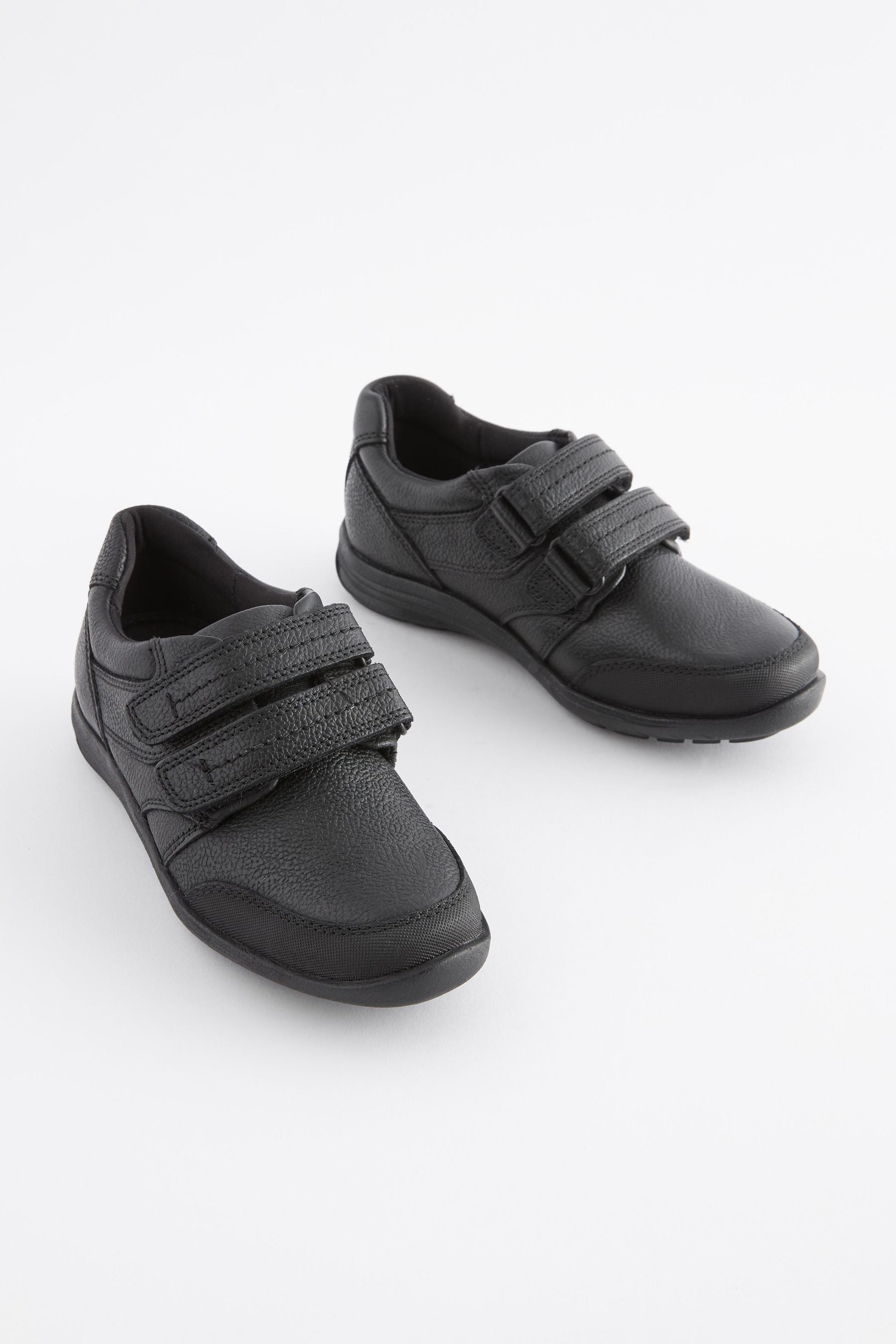 Black School Leather Strap Touch Fasten Shoes