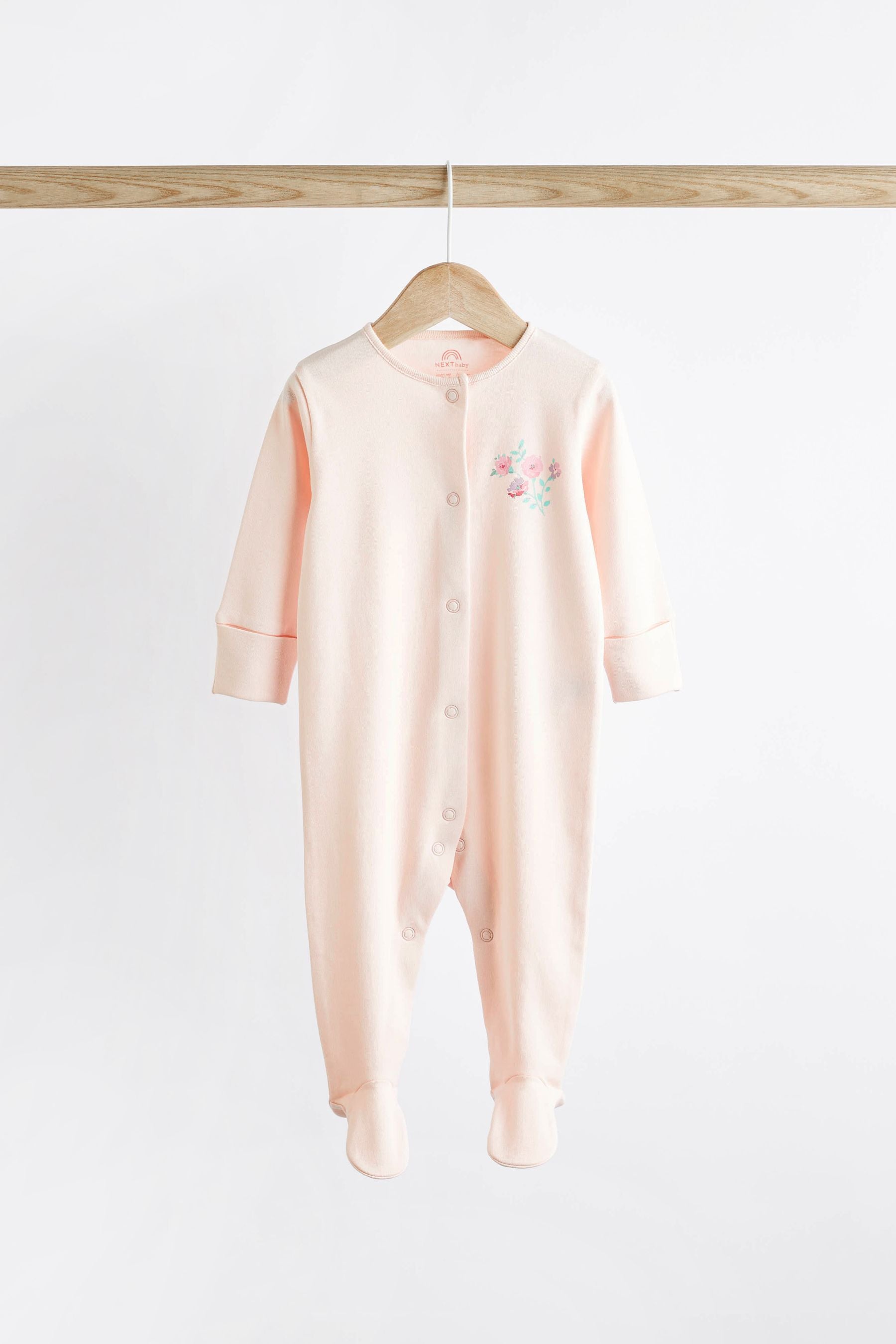 Pale Pink Floral 7 Pack Baby Sleepsuits (0-2yrs)