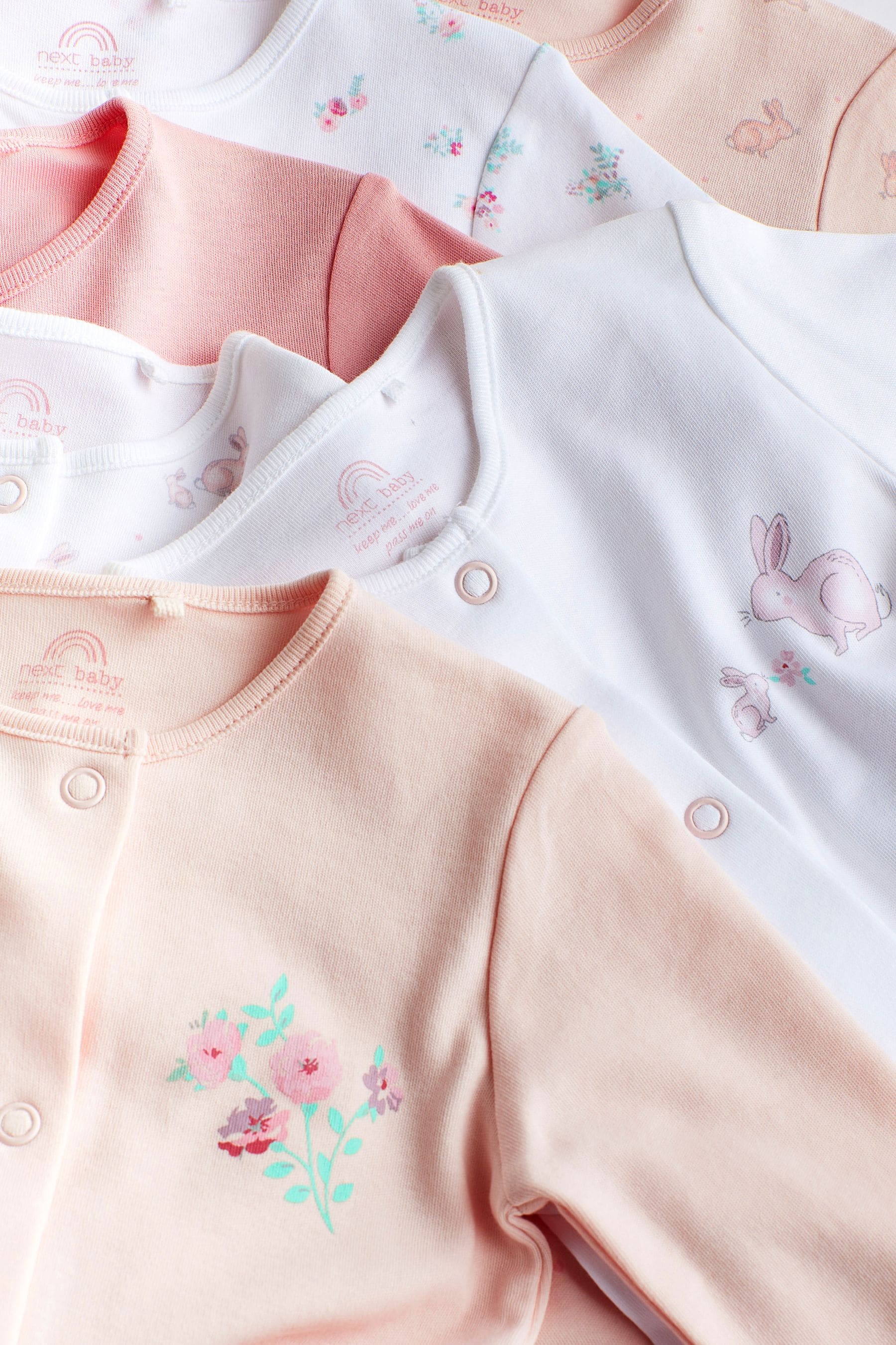 Pale Pink Floral 7 Pack Baby Sleepsuits (0-2yrs)