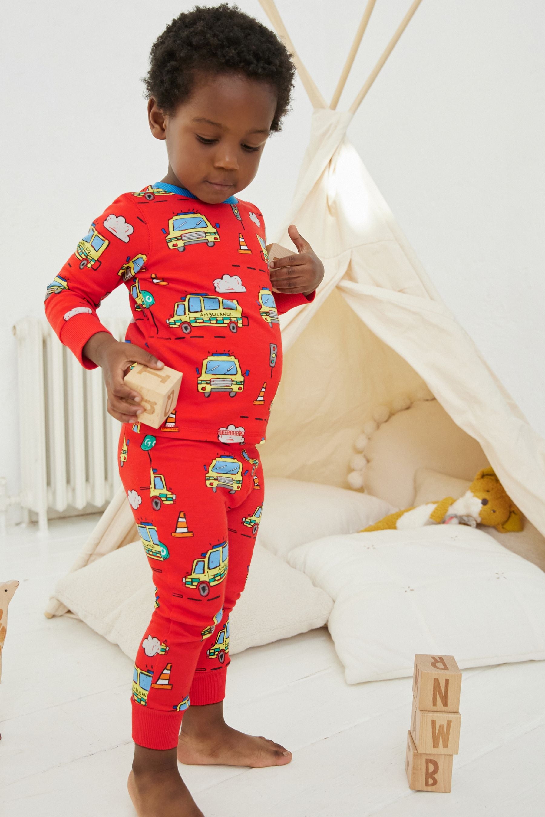 Red/Blue Emergency Transport Snuggle Pyjamas 3 Pack (9mths-10yrs)