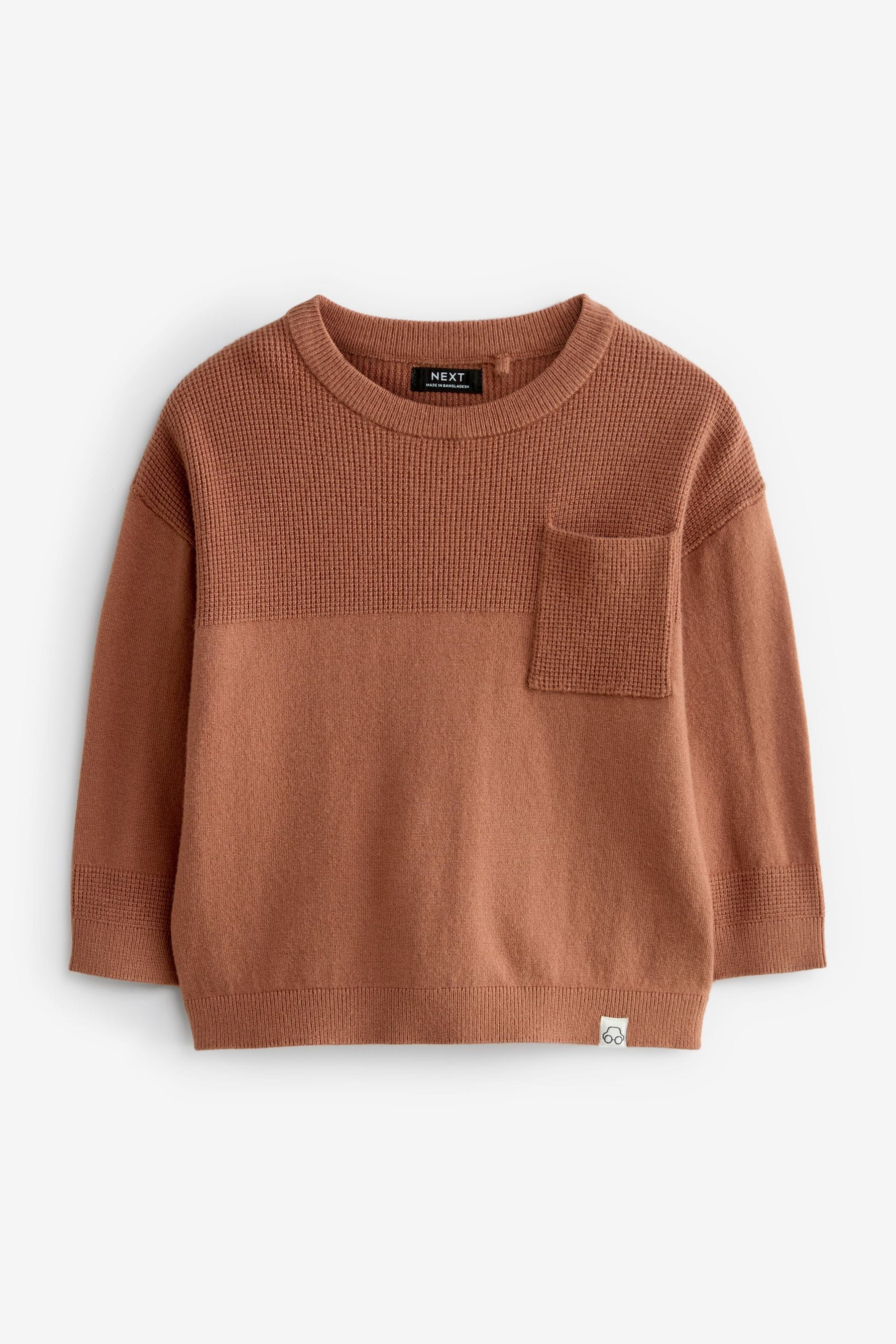 Mocha Brown Waffle Stitch Crew Jumper (3mths-7yrs)