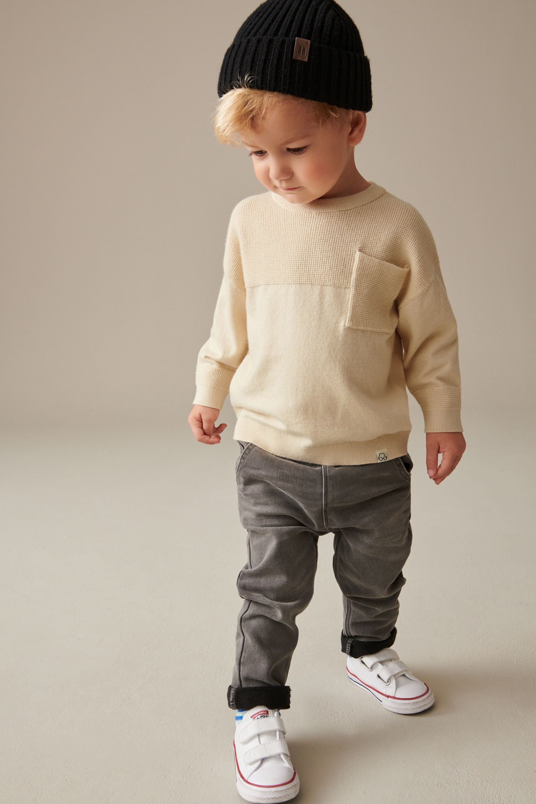 Neutral Waffle Stitch Crew Jumper (3mths-7yrs)