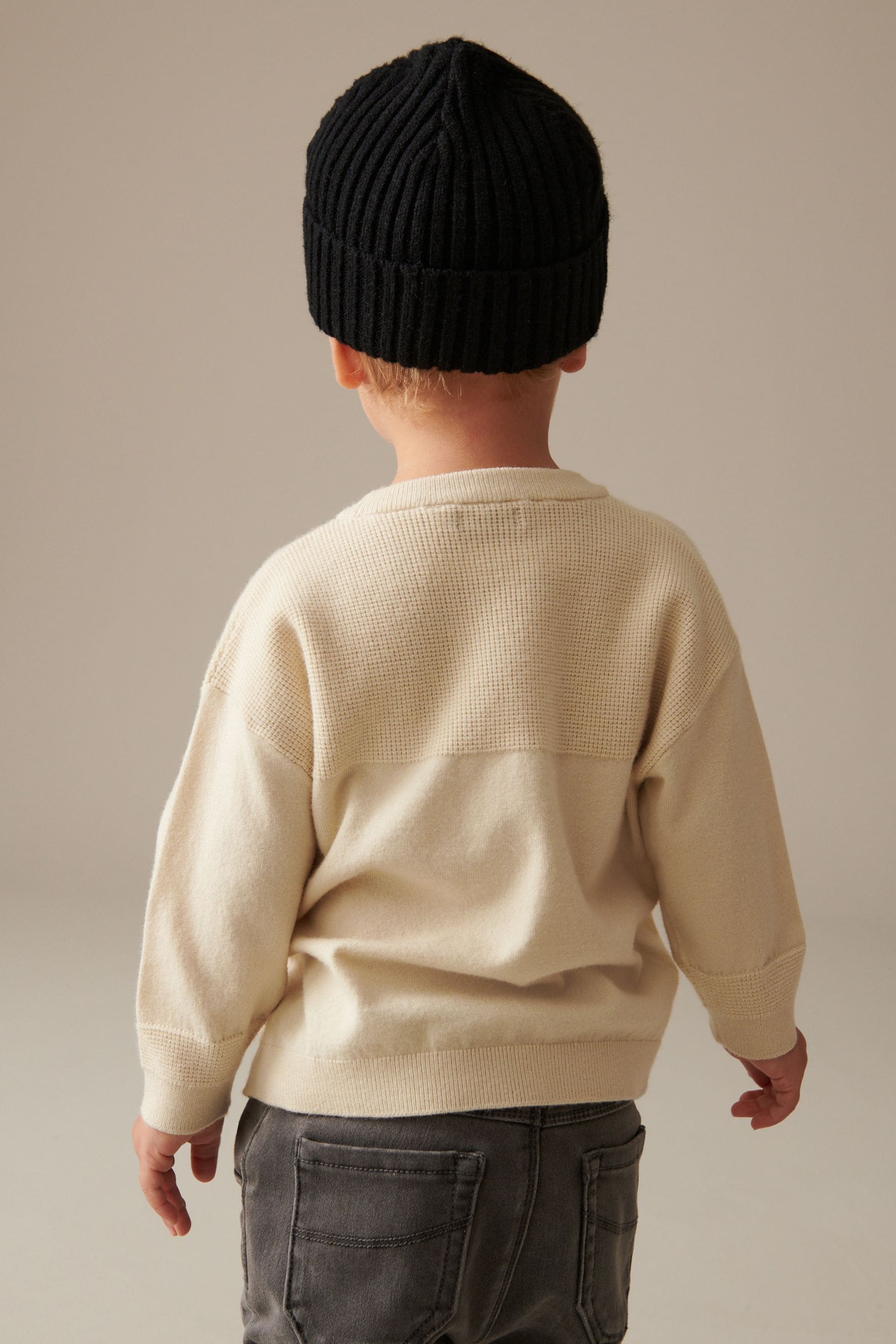 Neutral Waffle Stitch Crew Jumper (3mths-7yrs)