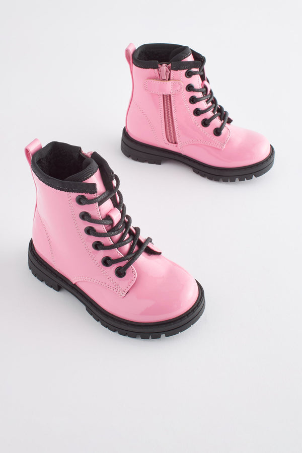 Pink Wide Fit (G) Warm Lined Lace-Up Boots