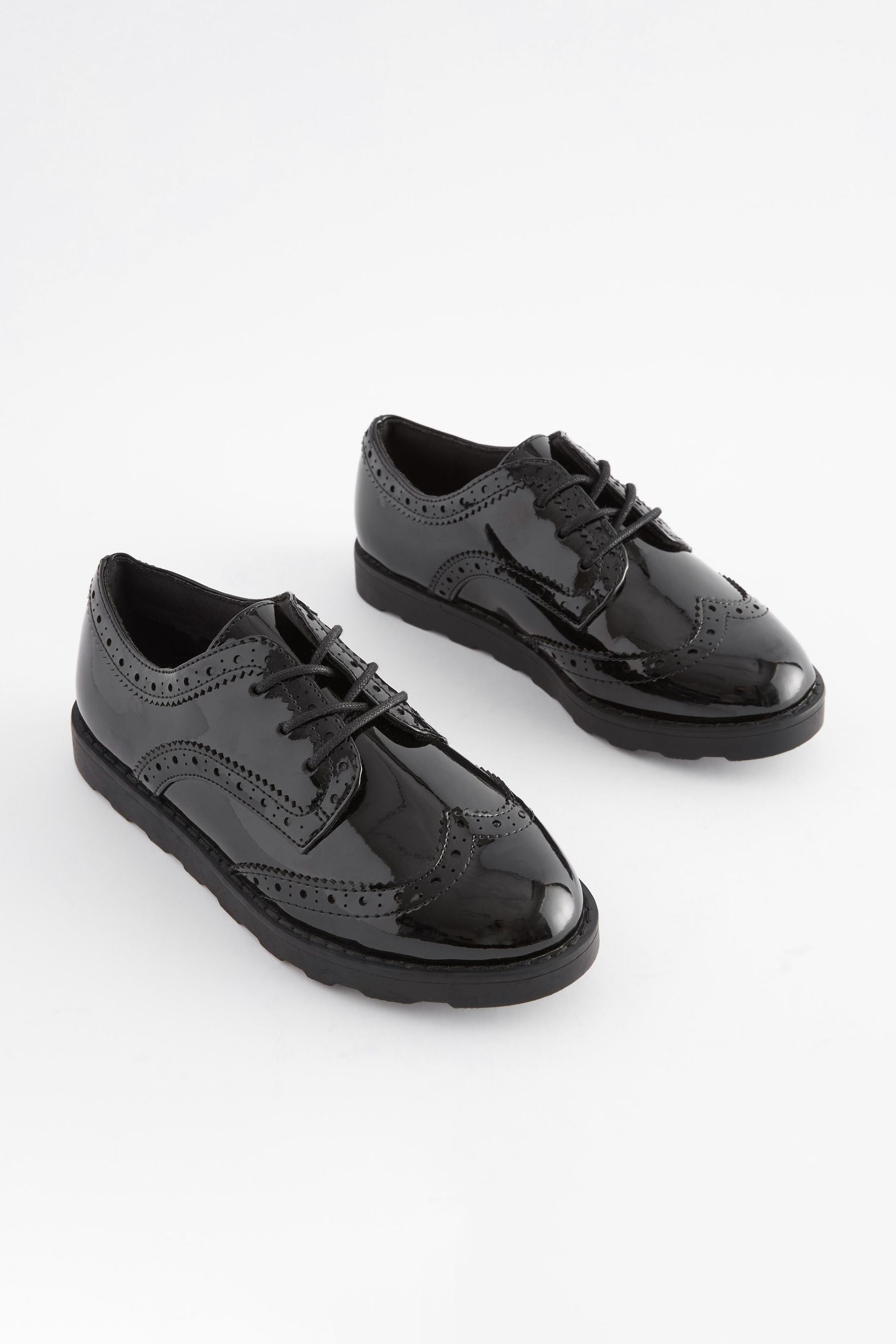 Black Patent School Lace Brogues