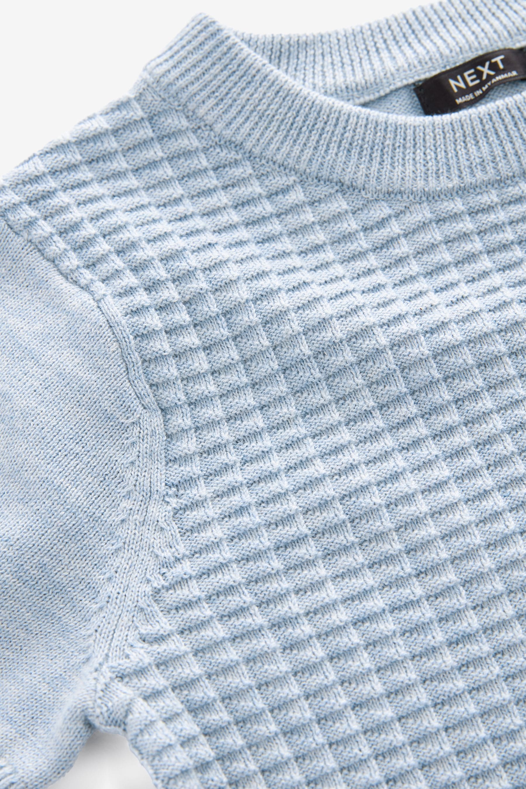 Blue 100% Cotton Textured Knitted T-Shirt (3mths-7yrs)