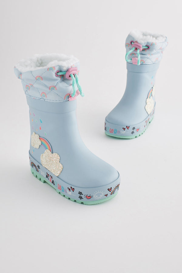 Baby Blue Rainbow Thermal Thinsulate™ Lined Cuff Wellies