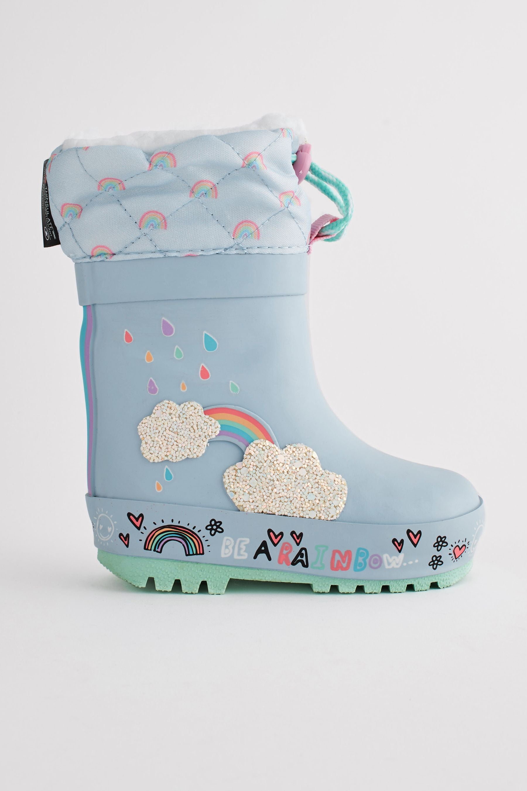 Baby Blue Rainbow Thermal Thinsulate™ Lined Cuff Wellies