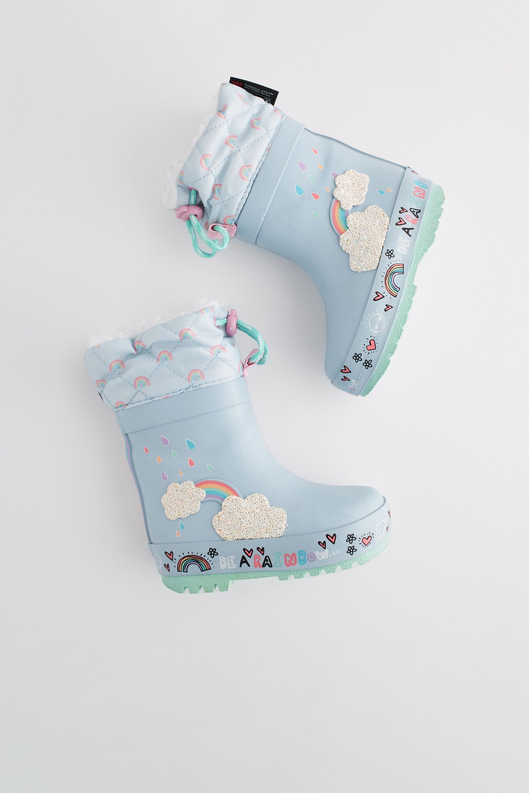 Baby Blue Rainbow Thermal Thinsulate™ Lined Cuff Wellies