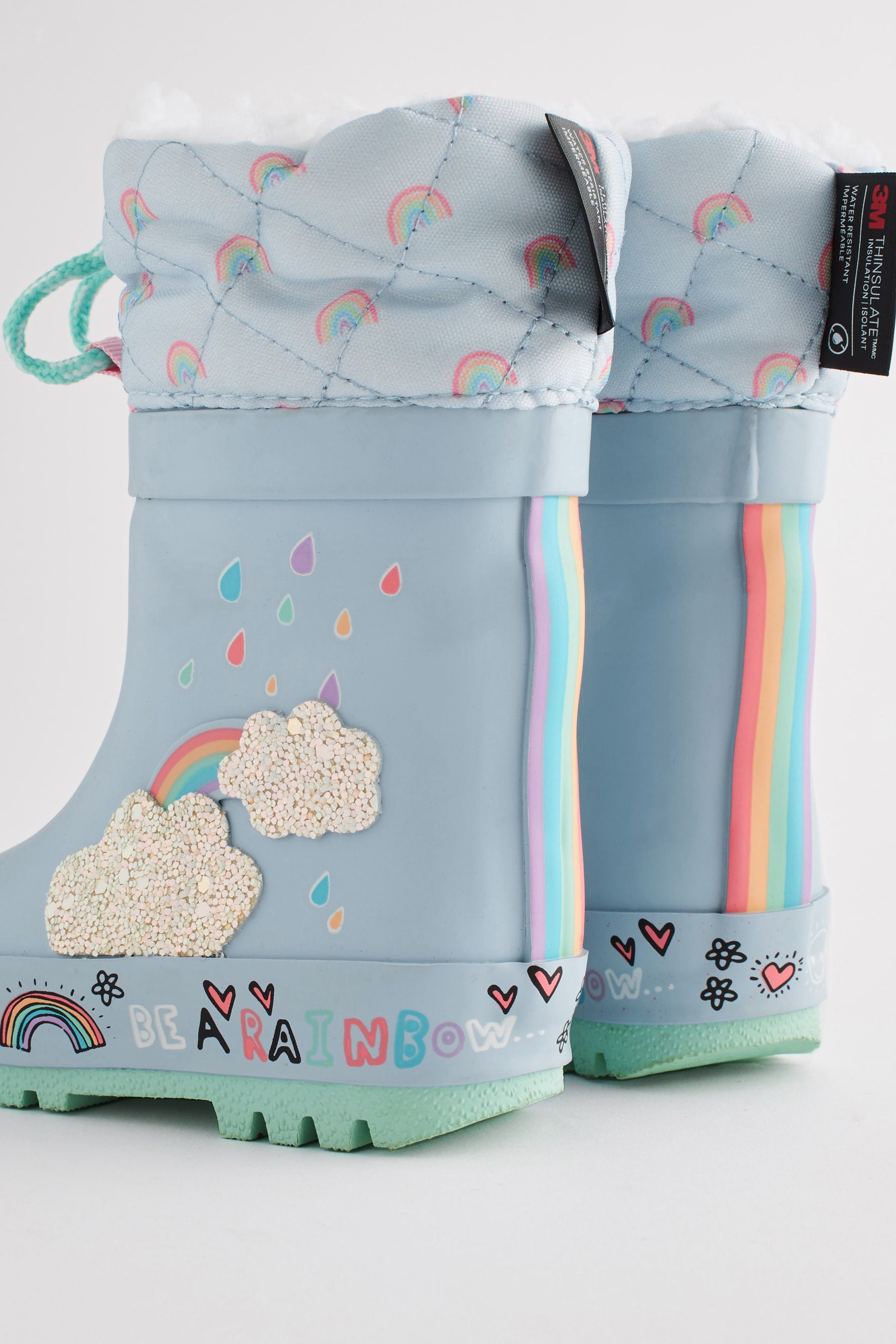 Baby Blue Rainbow Thermal Thinsulate™ Lined Cuff Wellies