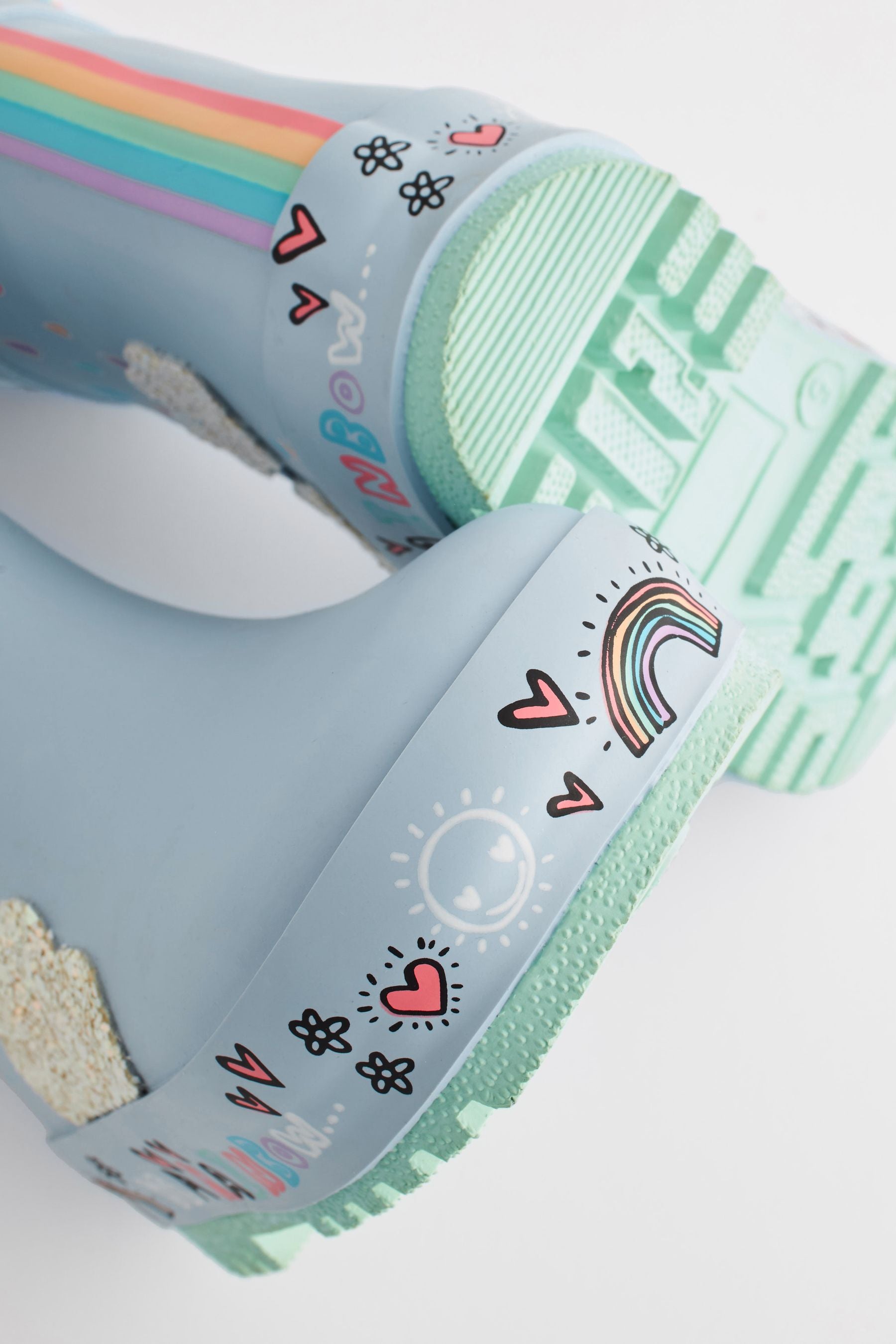 Baby Blue Rainbow Thermal Thinsulate™ Lined Cuff Wellies