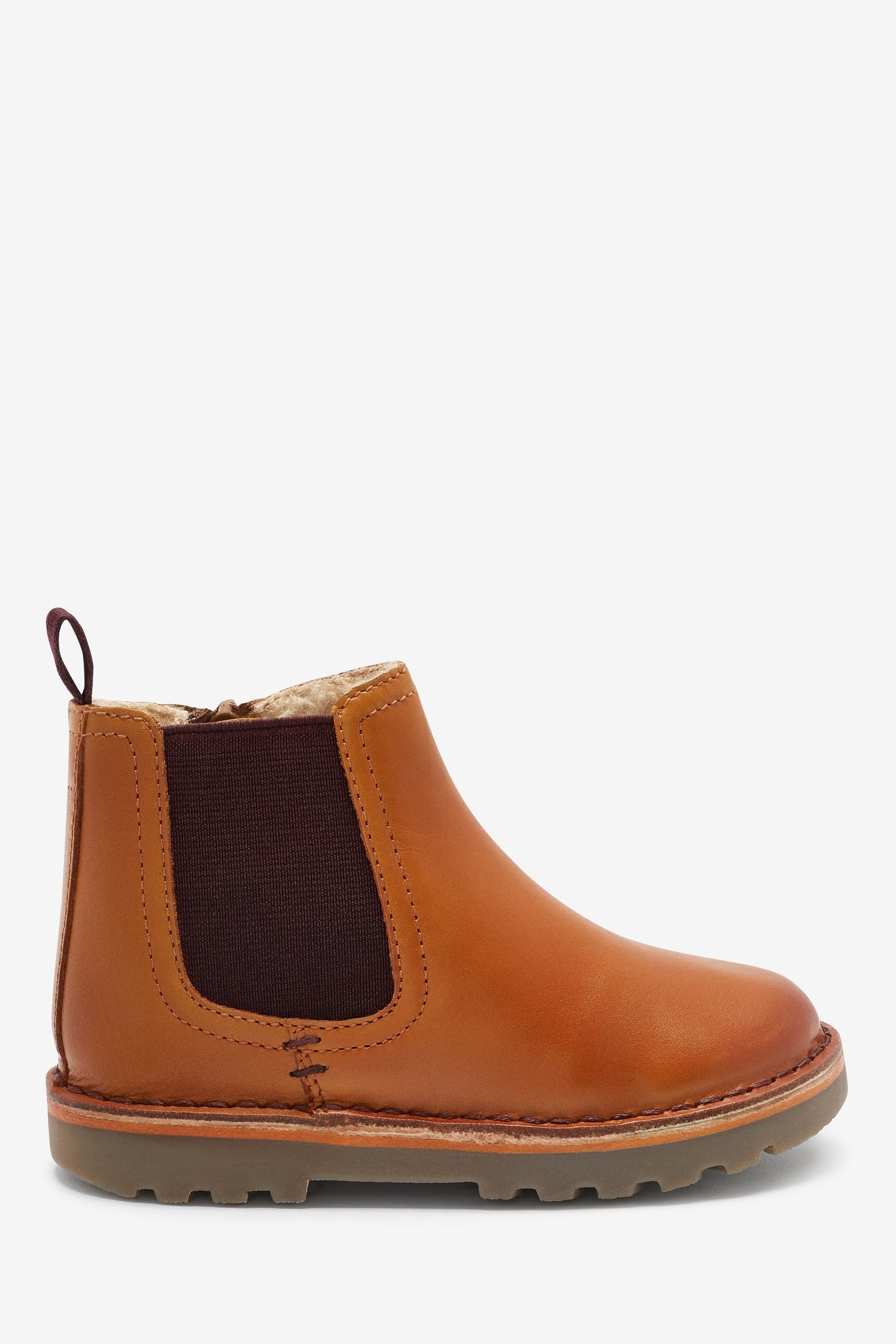 Tan Brown Wide Fit (G) Warm Lined Leather Chelsea Boots