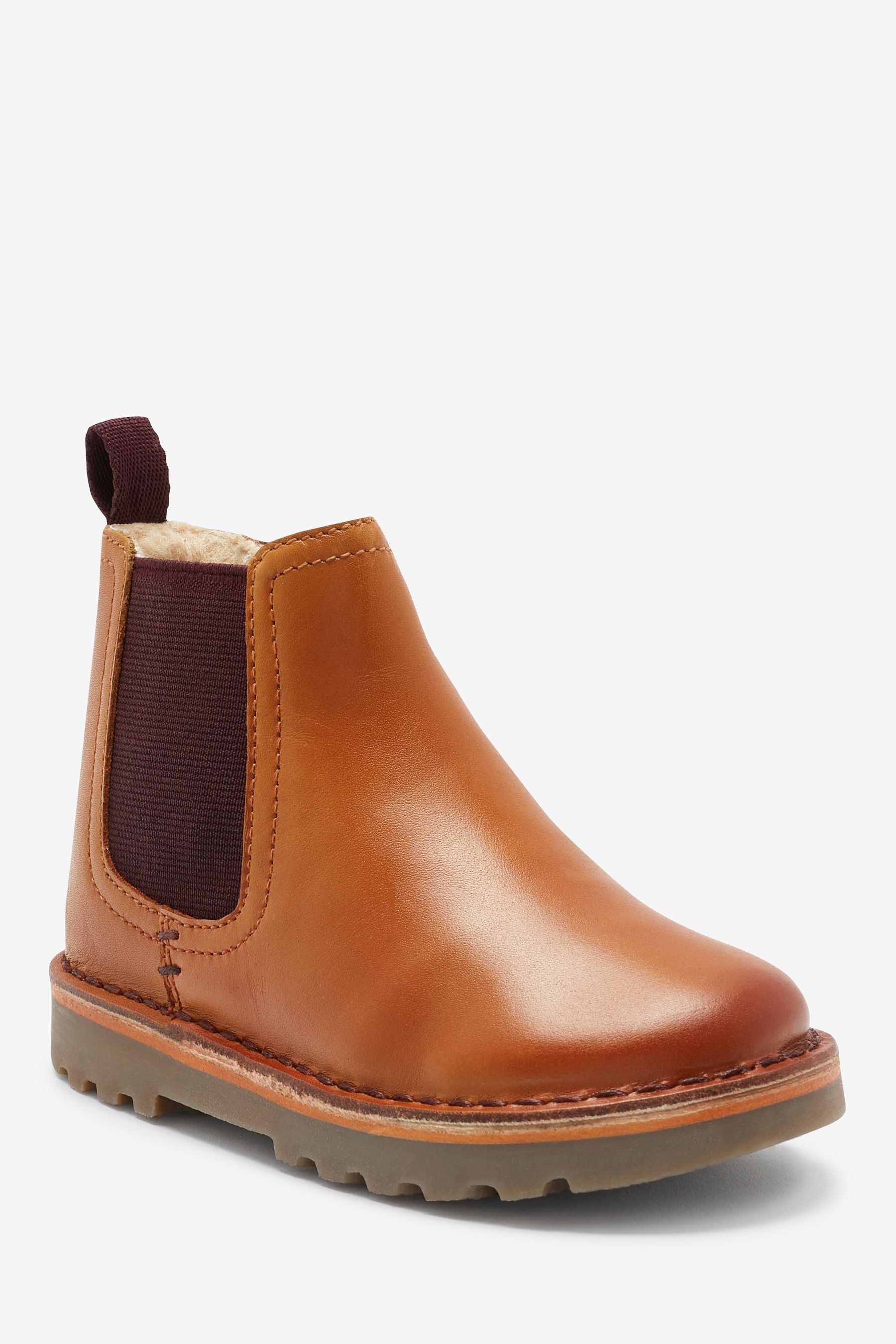 Tan Brown Wide Fit (G) Warm Lined Leather Chelsea Boots