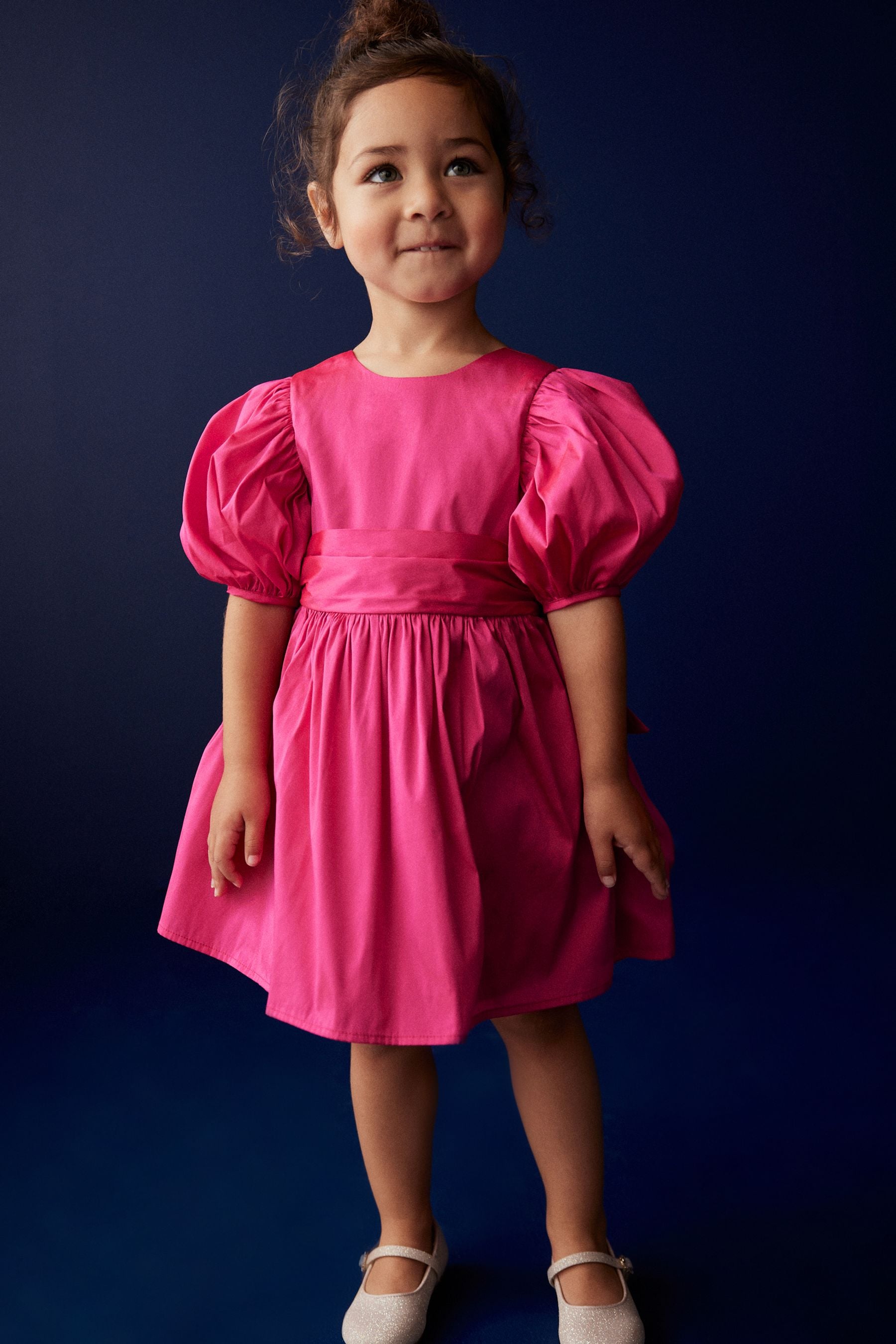 Fuchsia Pink Taffeta Flower Girl Bow Dress (3mths-10yrs)