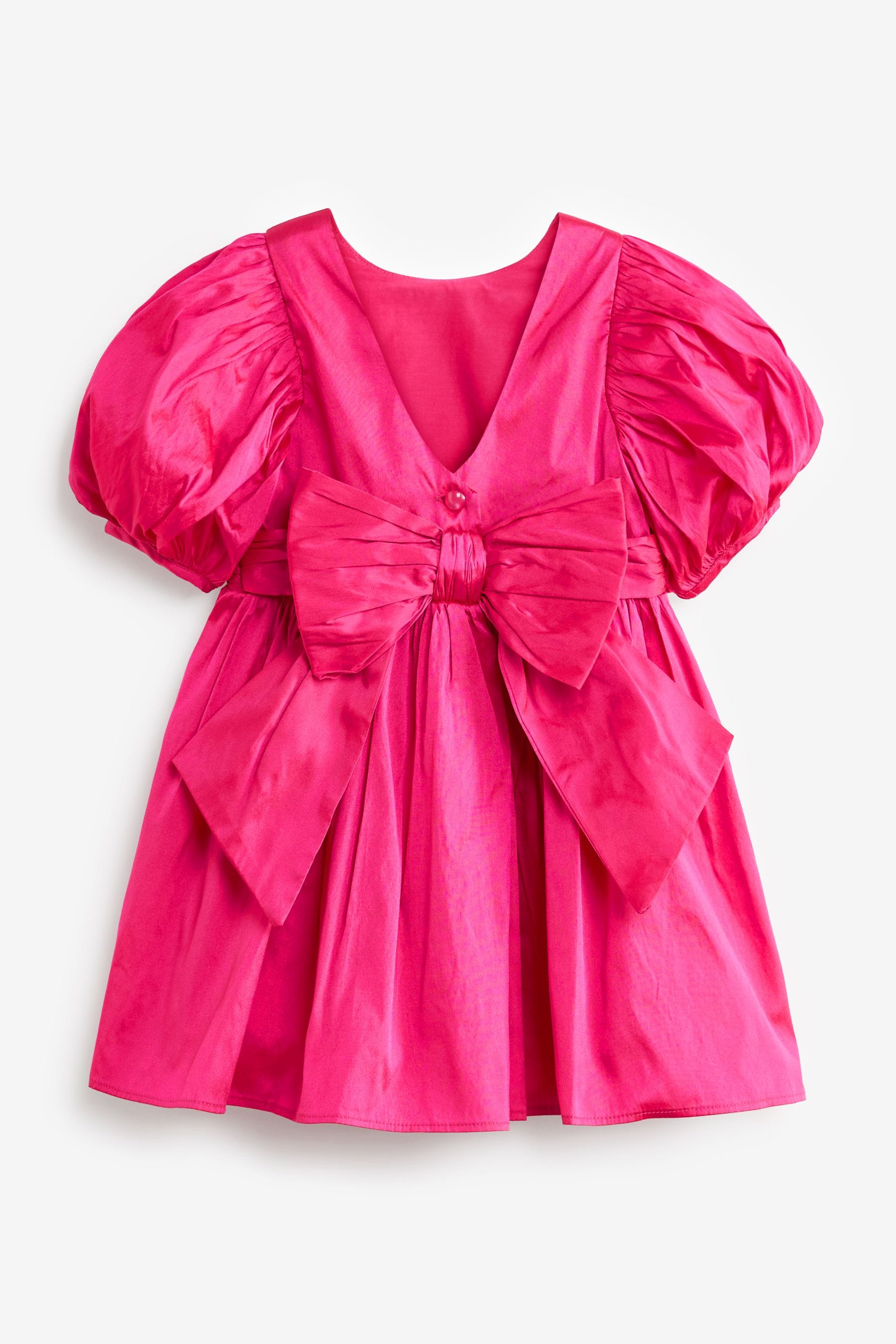 Fuchsia Pink Taffeta Flower Girl Bow Dress (3mths-10yrs)