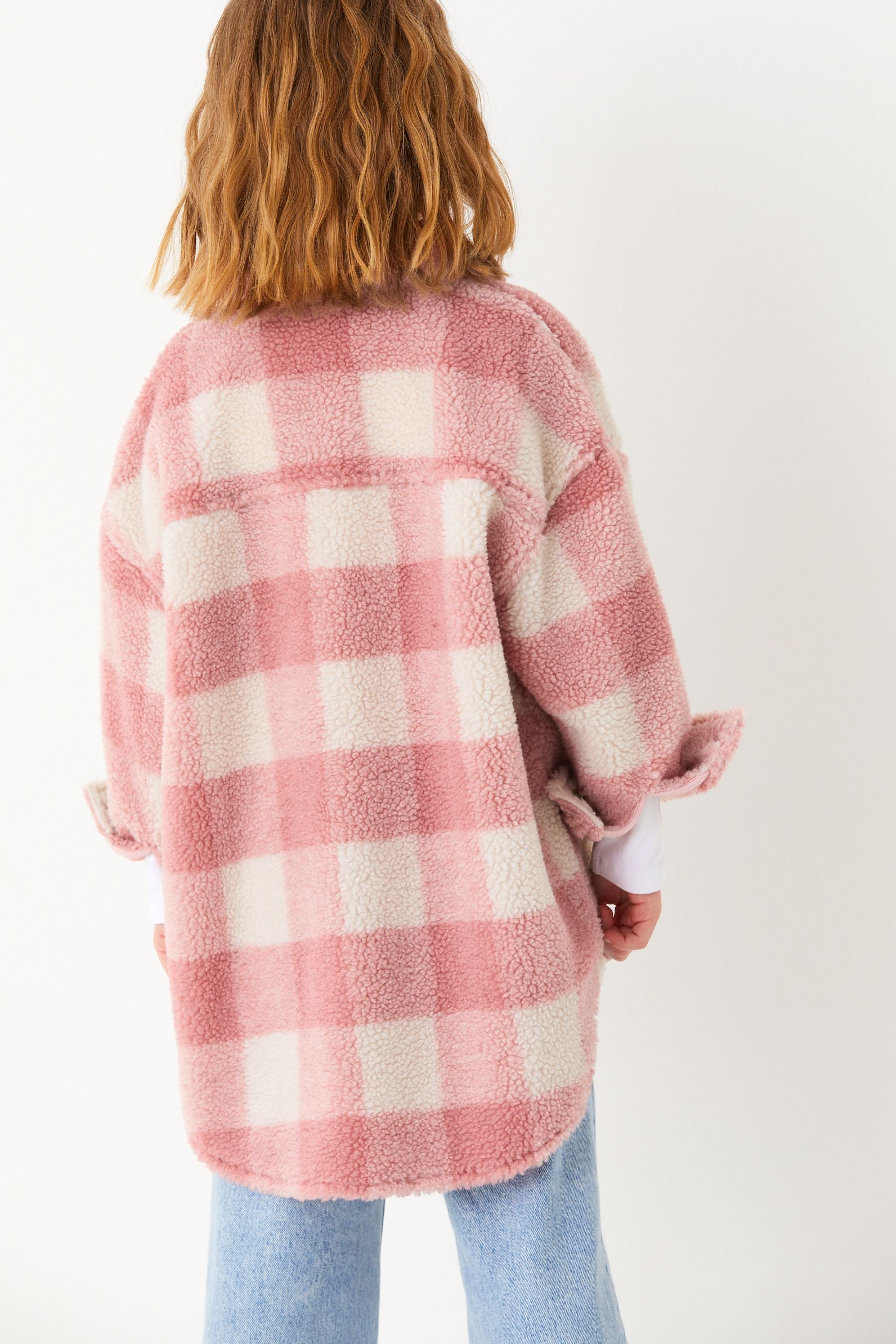 Pink Check Teddy Borg Fleece Shacket (3-16yrs)