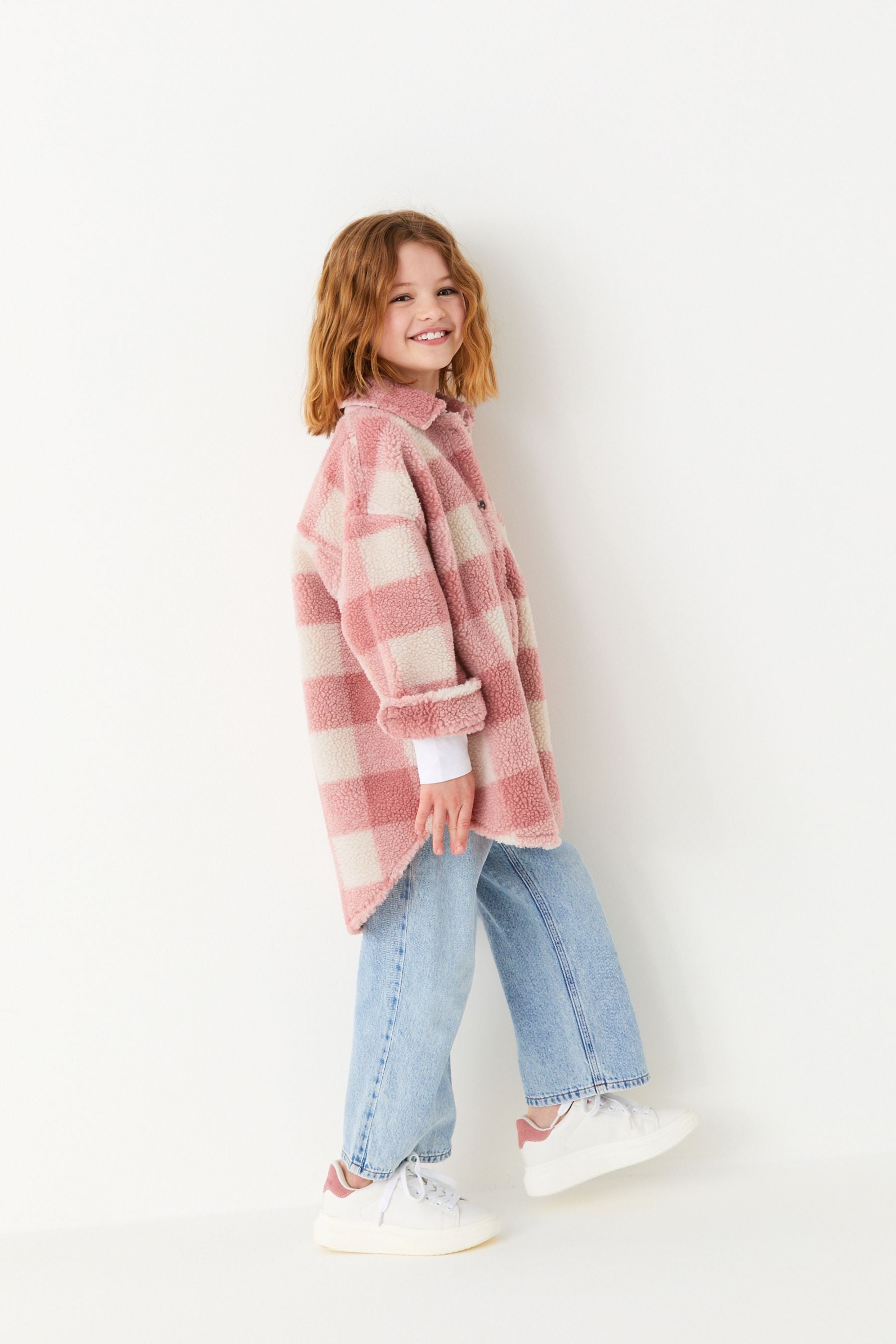 Pink Check Teddy Borg Fleece Shacket (3-16yrs)