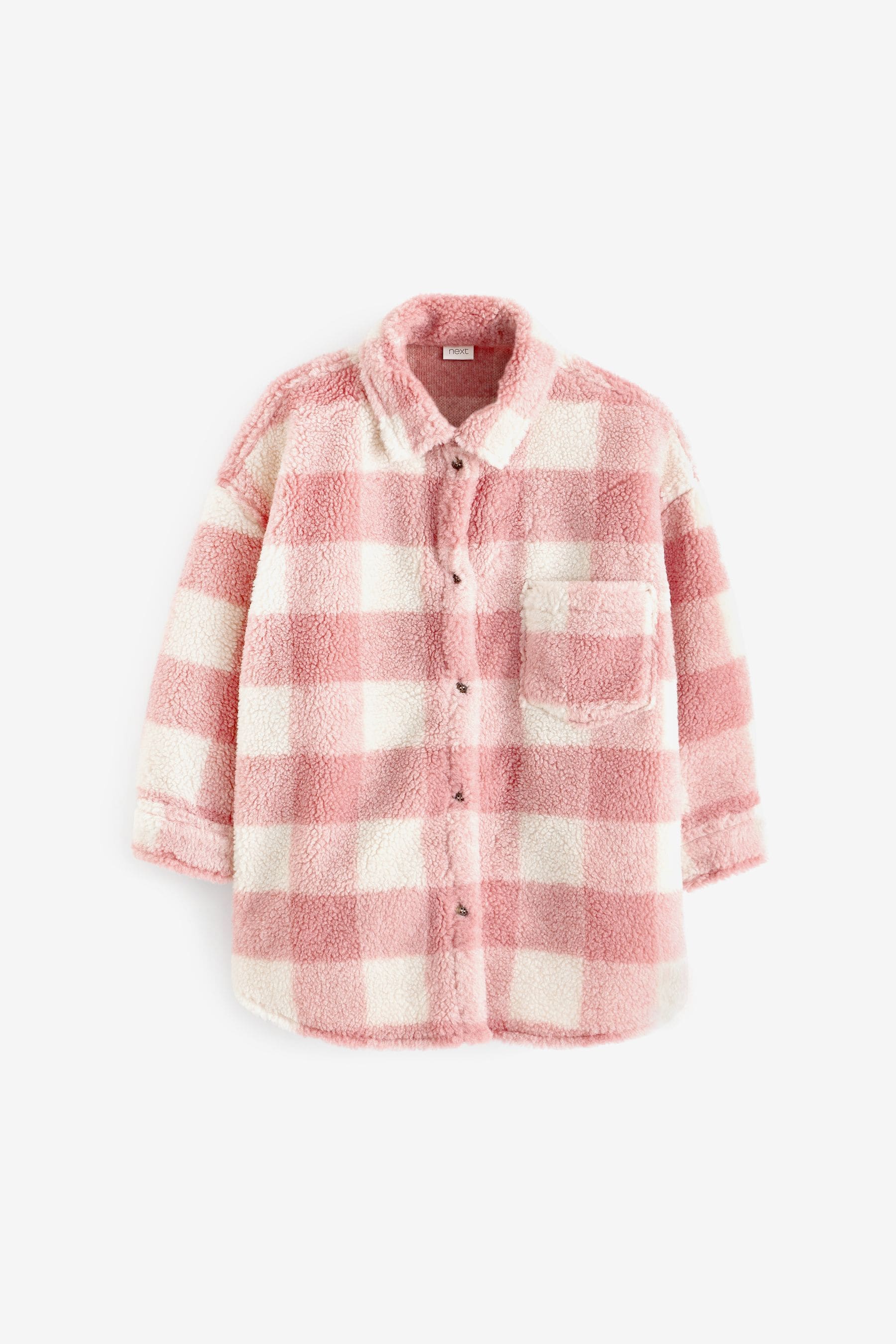 Pink Check Teddy Borg Fleece Shacket (3-16yrs)