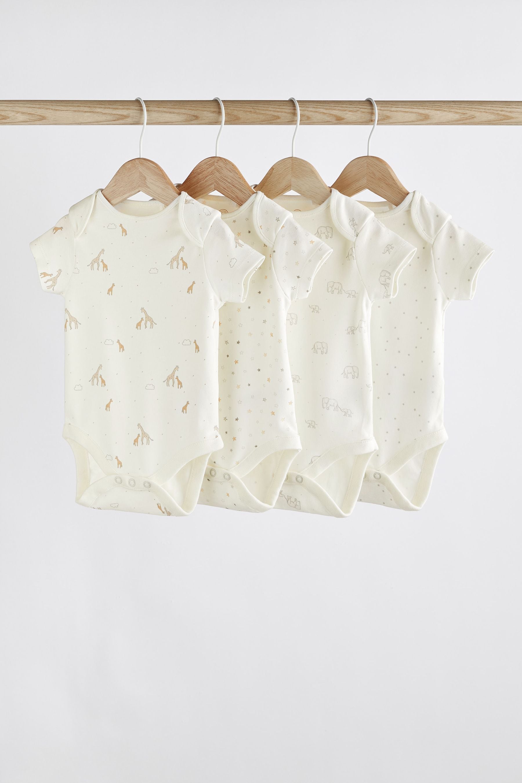 Delicate White Animal 4 Pack Baby Printed Short Sleeve Bodysuits