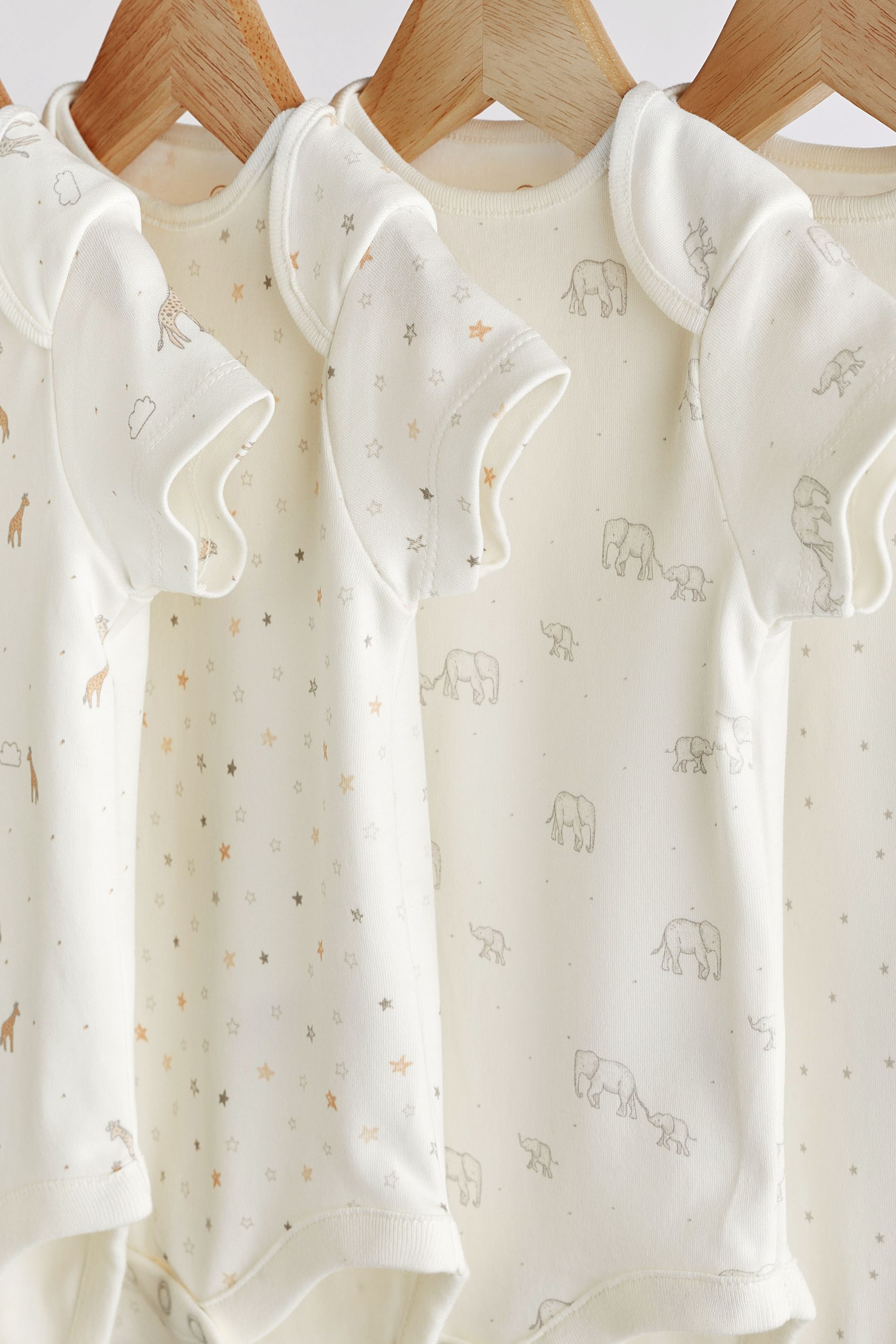 Delicate White Animal 4 Pack Baby Printed Short Sleeve Bodysuits