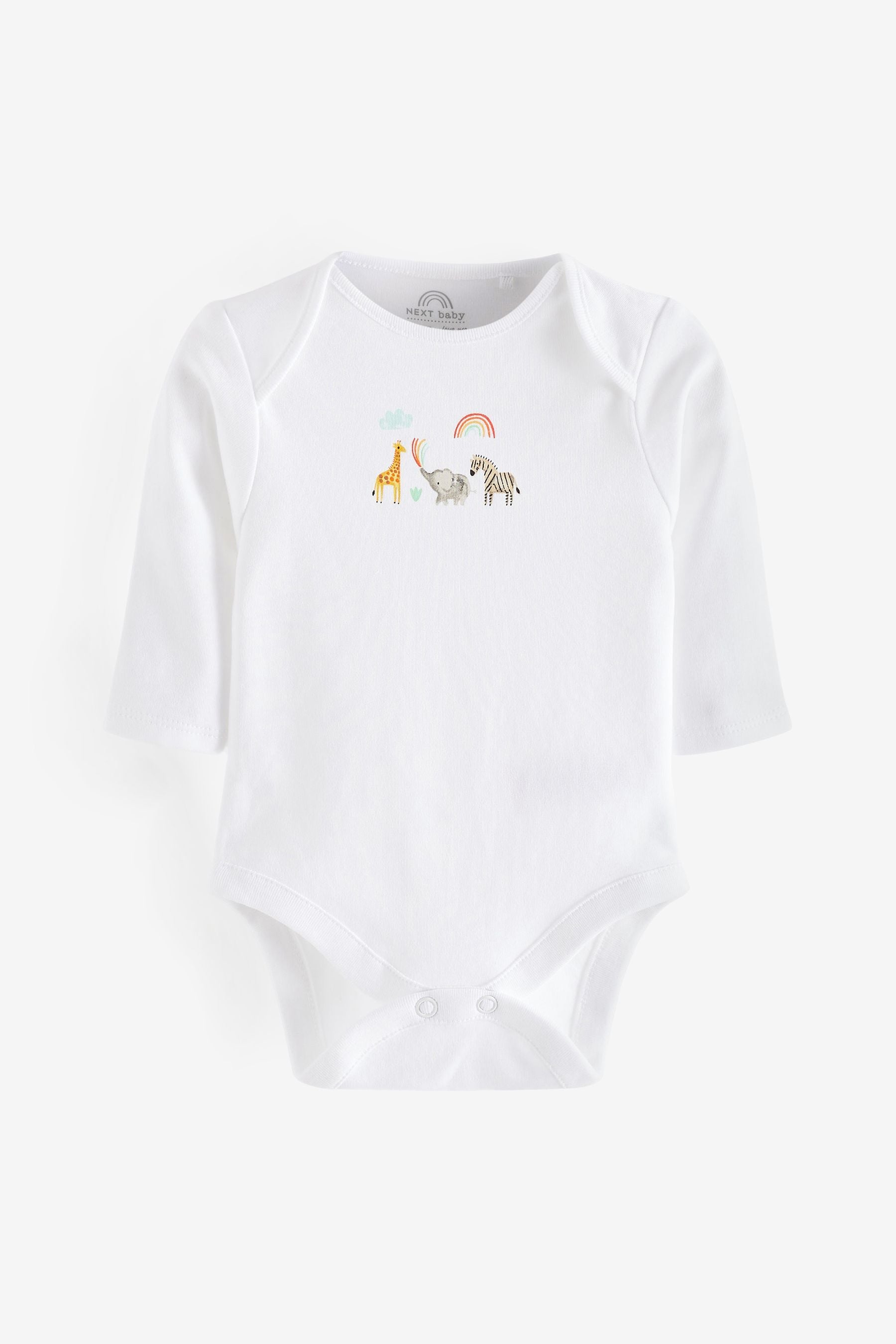 White Bright Animal 7 Pack Baby Printed Long Sleeve Bodysuits