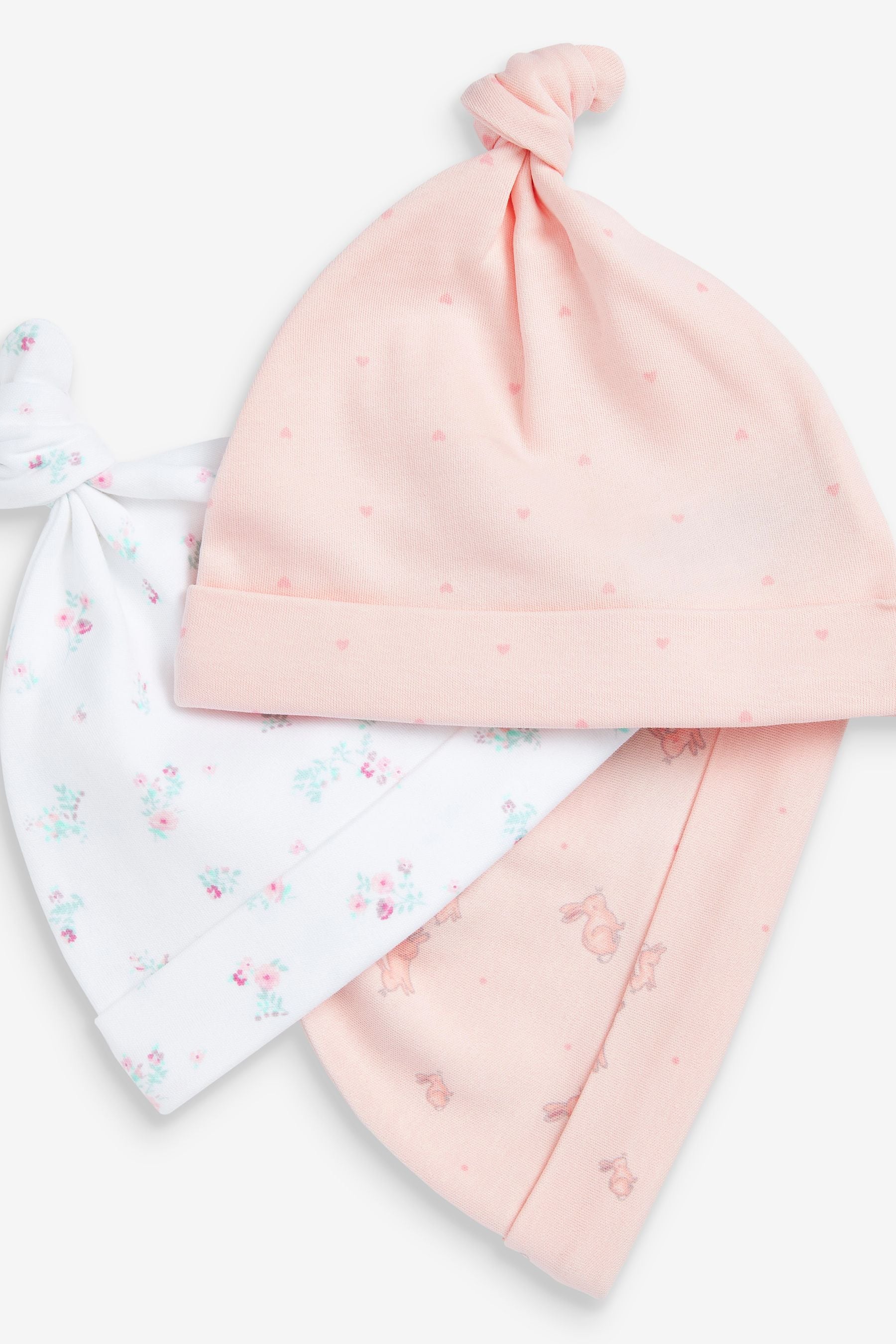 Pale Pink Floral Baby Tie Top Hat 3 Packs (0-18mths)