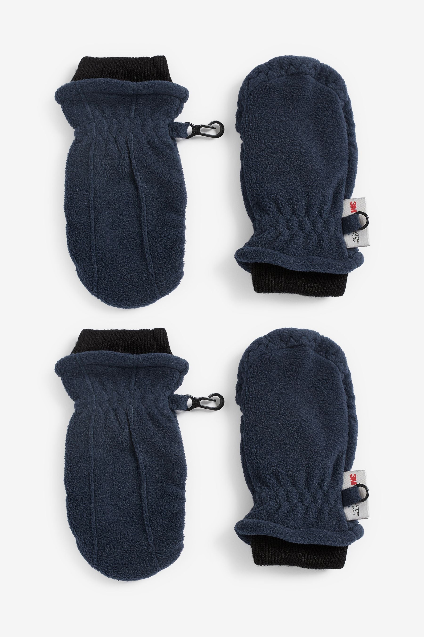 Navy Blue 2 Pack Fleece Mittens (3mths-6yrs)