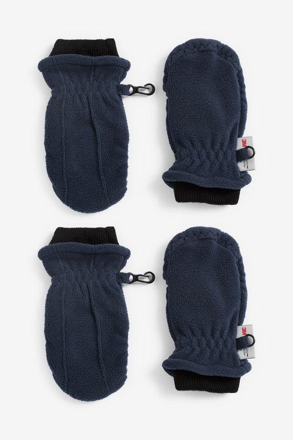 Navy Blue 2 Pack Fleece Mittens (3mths-6yrs)